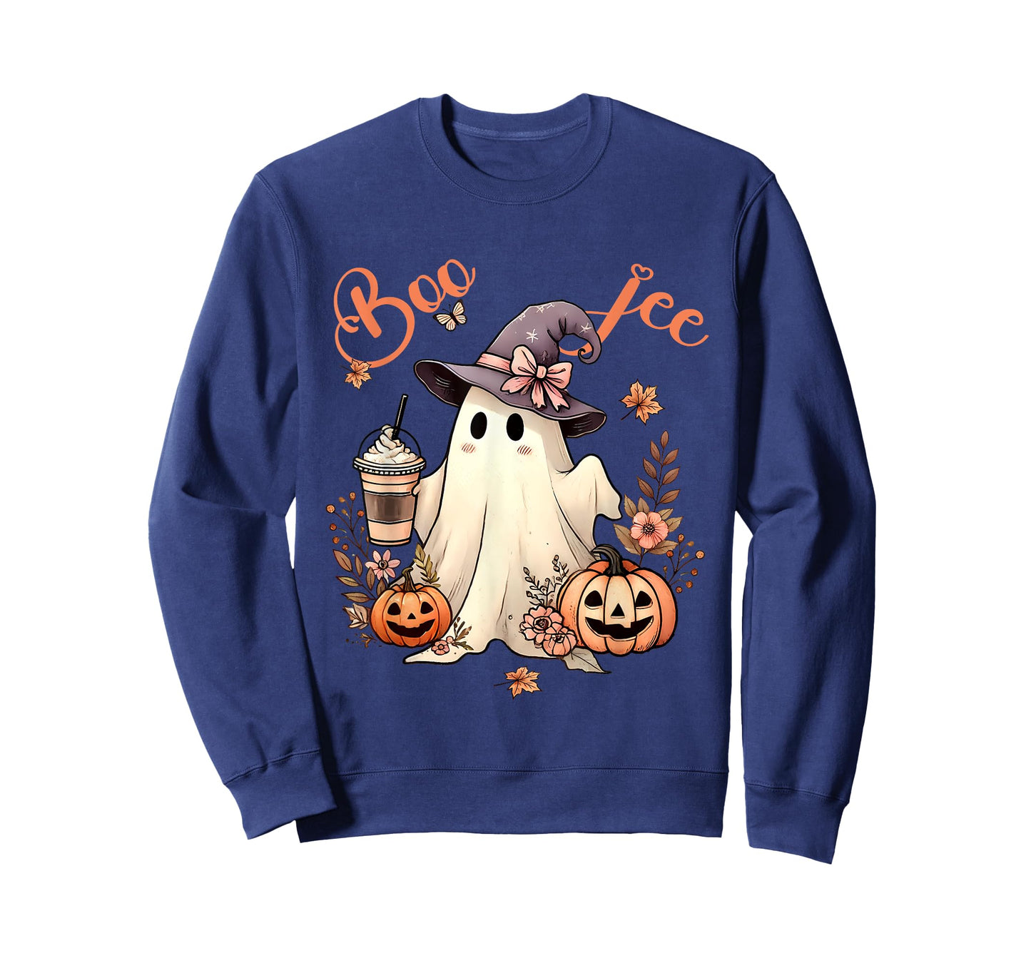 Boo Jee Ghost Drinking Coffee Coquette Bow Halloween Women T-Shirt