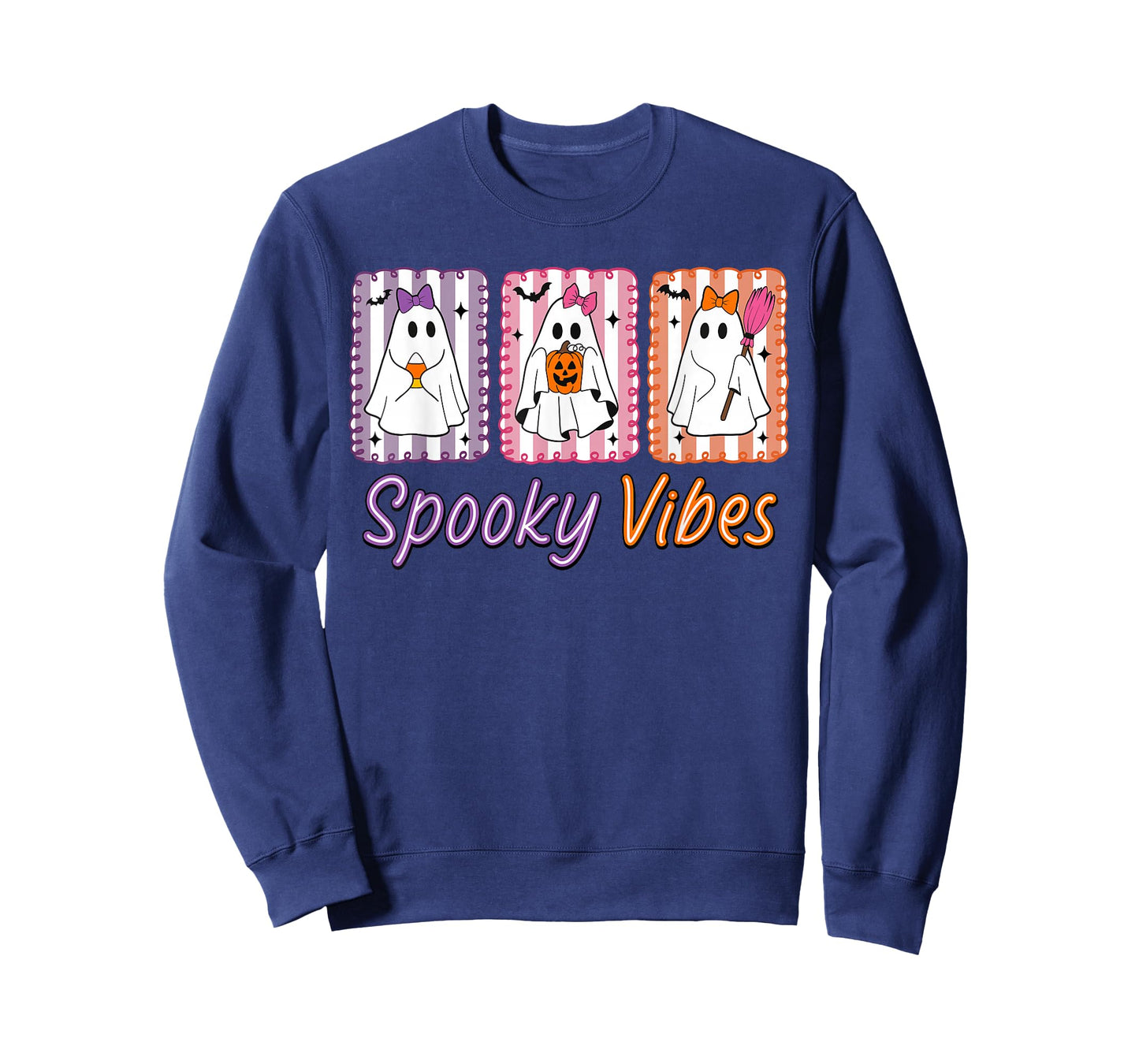 Preppy Spooky Vibes Cute Ghost Halloween Women Girls Kids T-Shirt