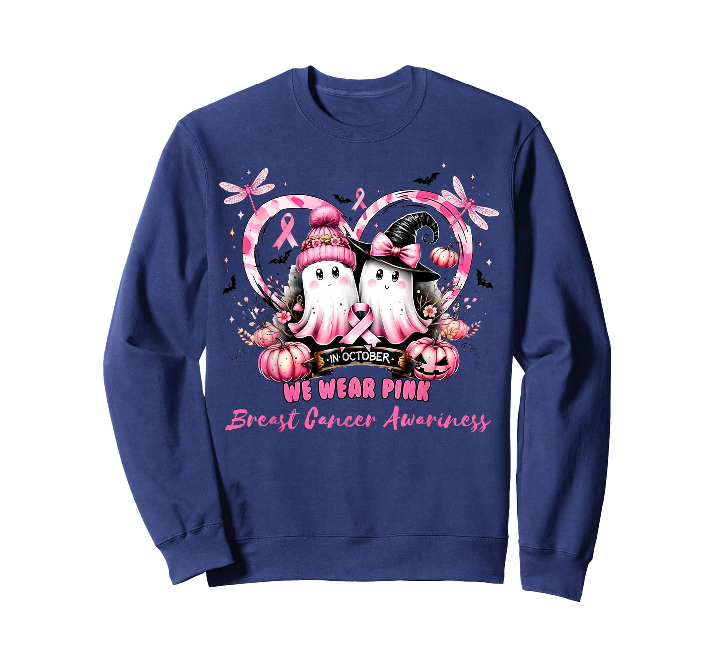 in October We Wear Pink Breast Cancer Heart Dragonflies T-Shirt