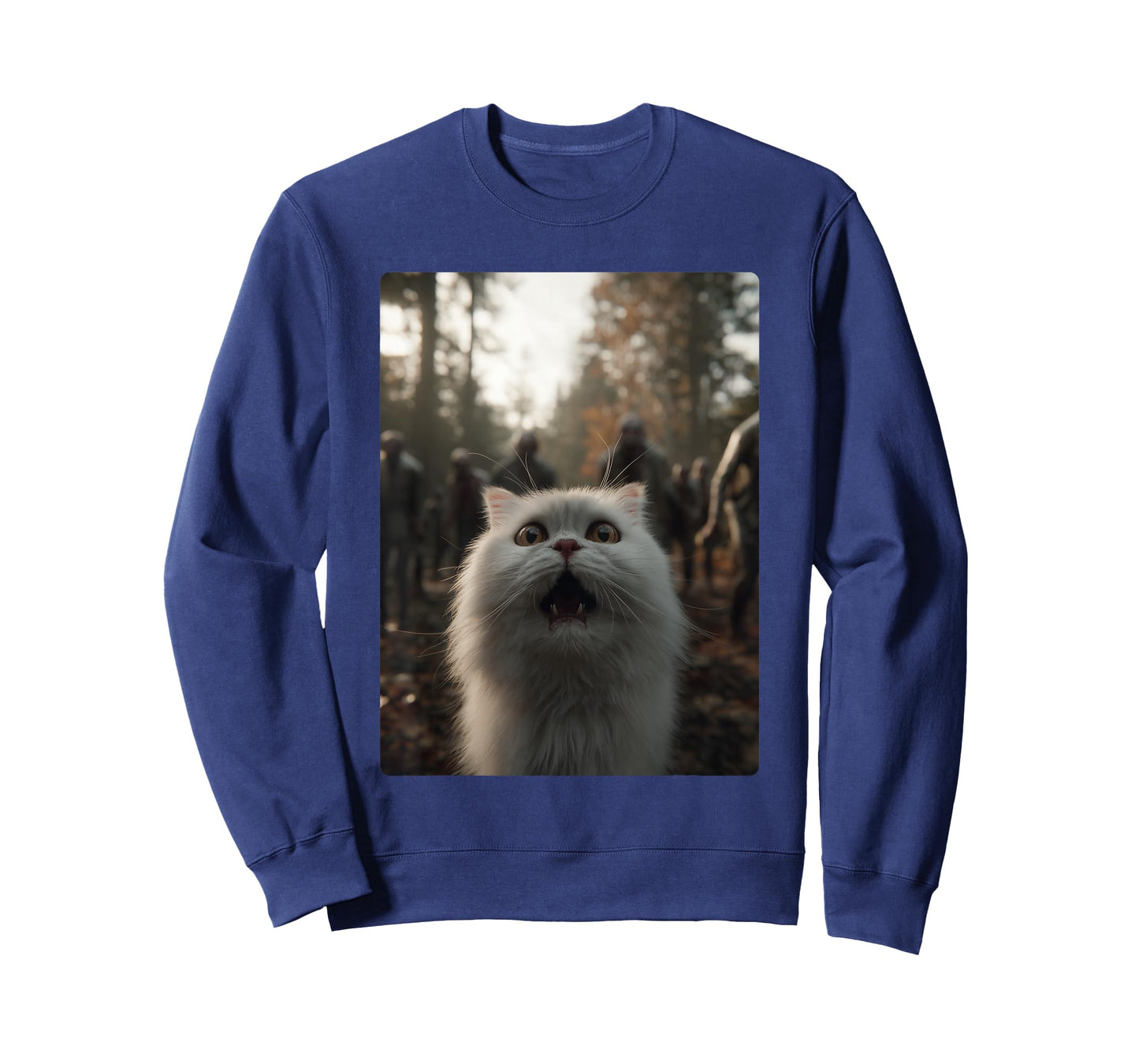 Funny White Persian Cat Selfie with Zombies Spooky Halloween T-Shirt