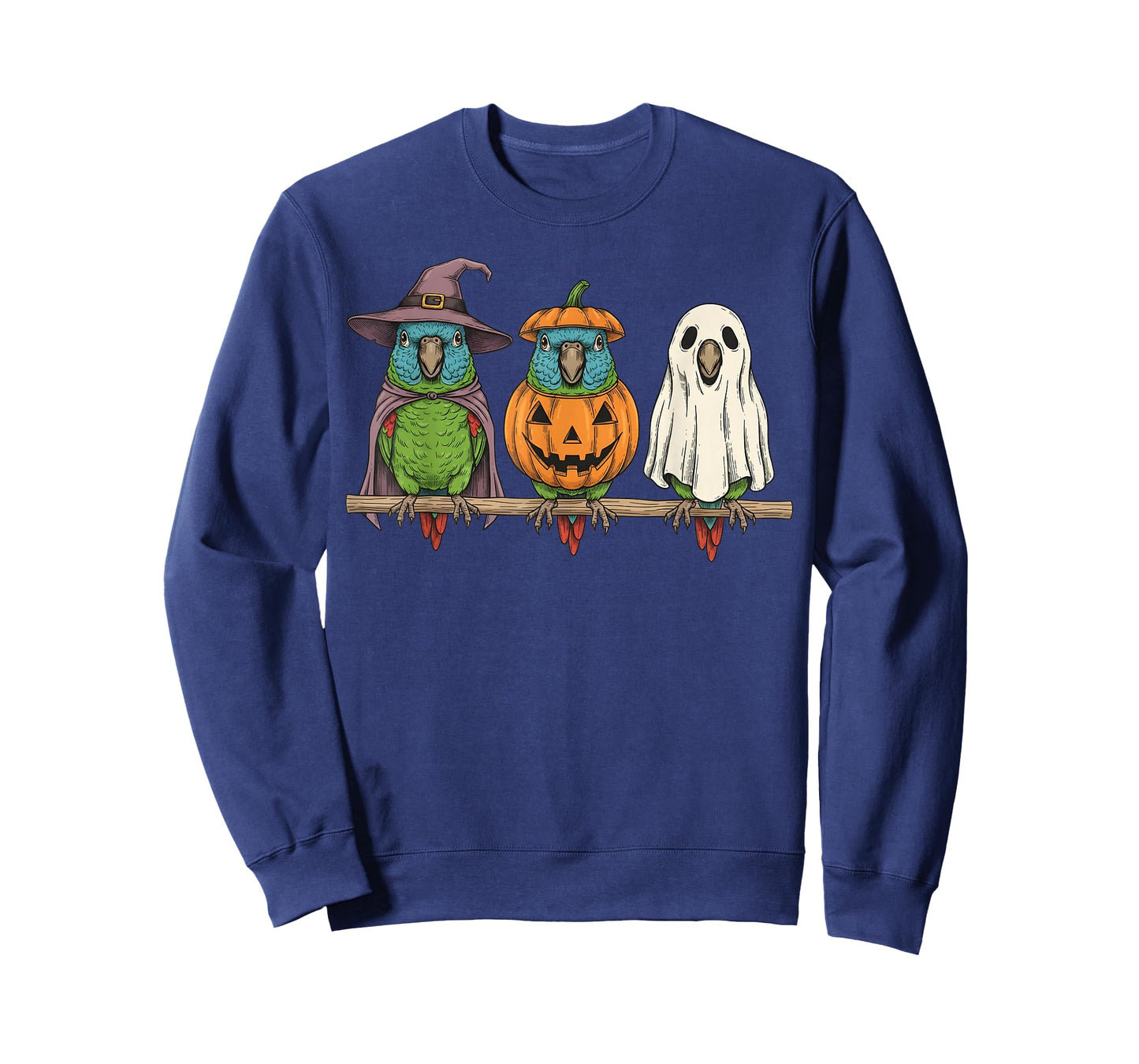 Spooky Ghost Blue Crowned Conure Parrot Pumpkin Halloween T-Shirt