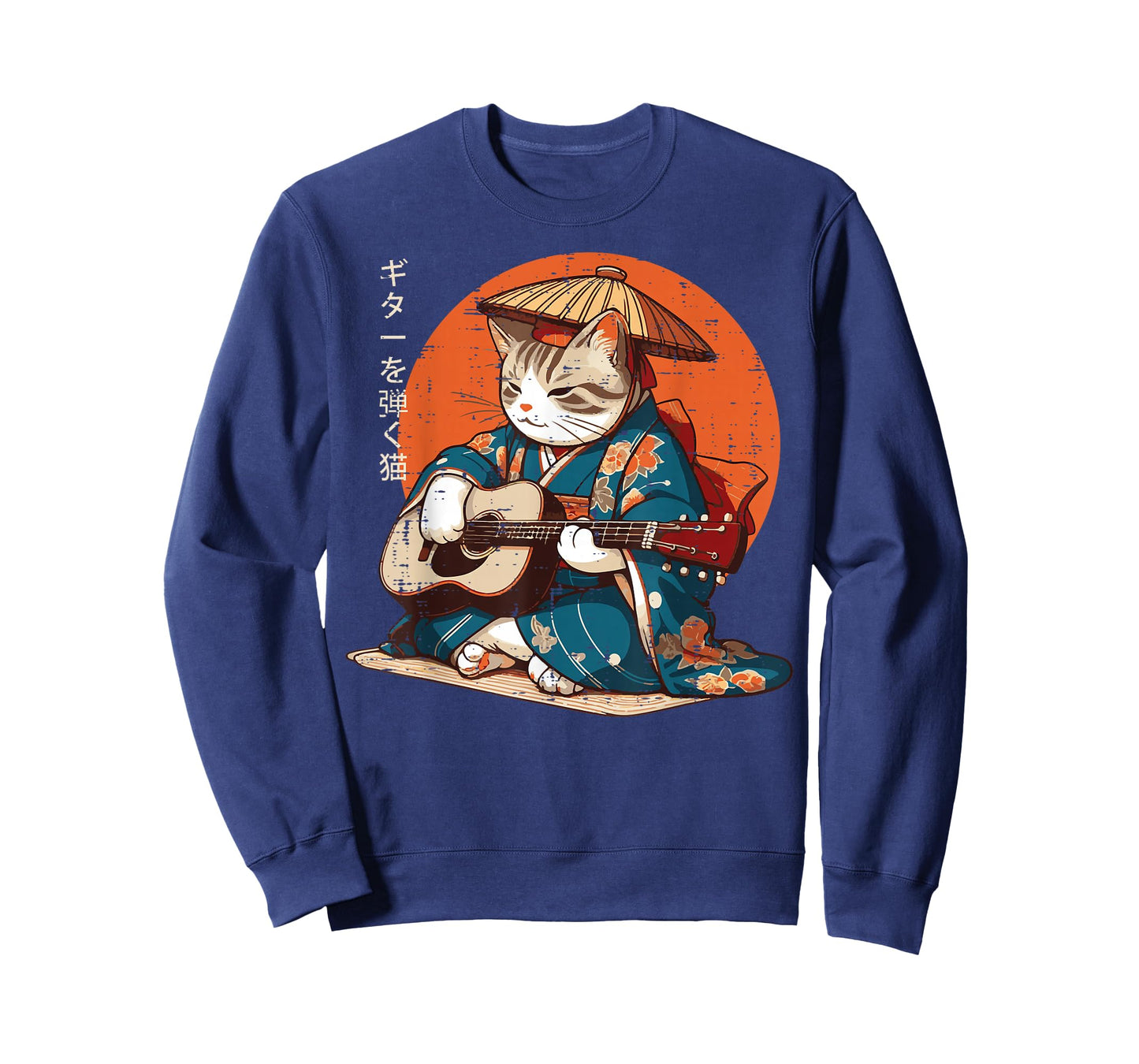 Japanese Cat Kimono Guitar Samurai Music Men Boys Kids Women T-Shirt