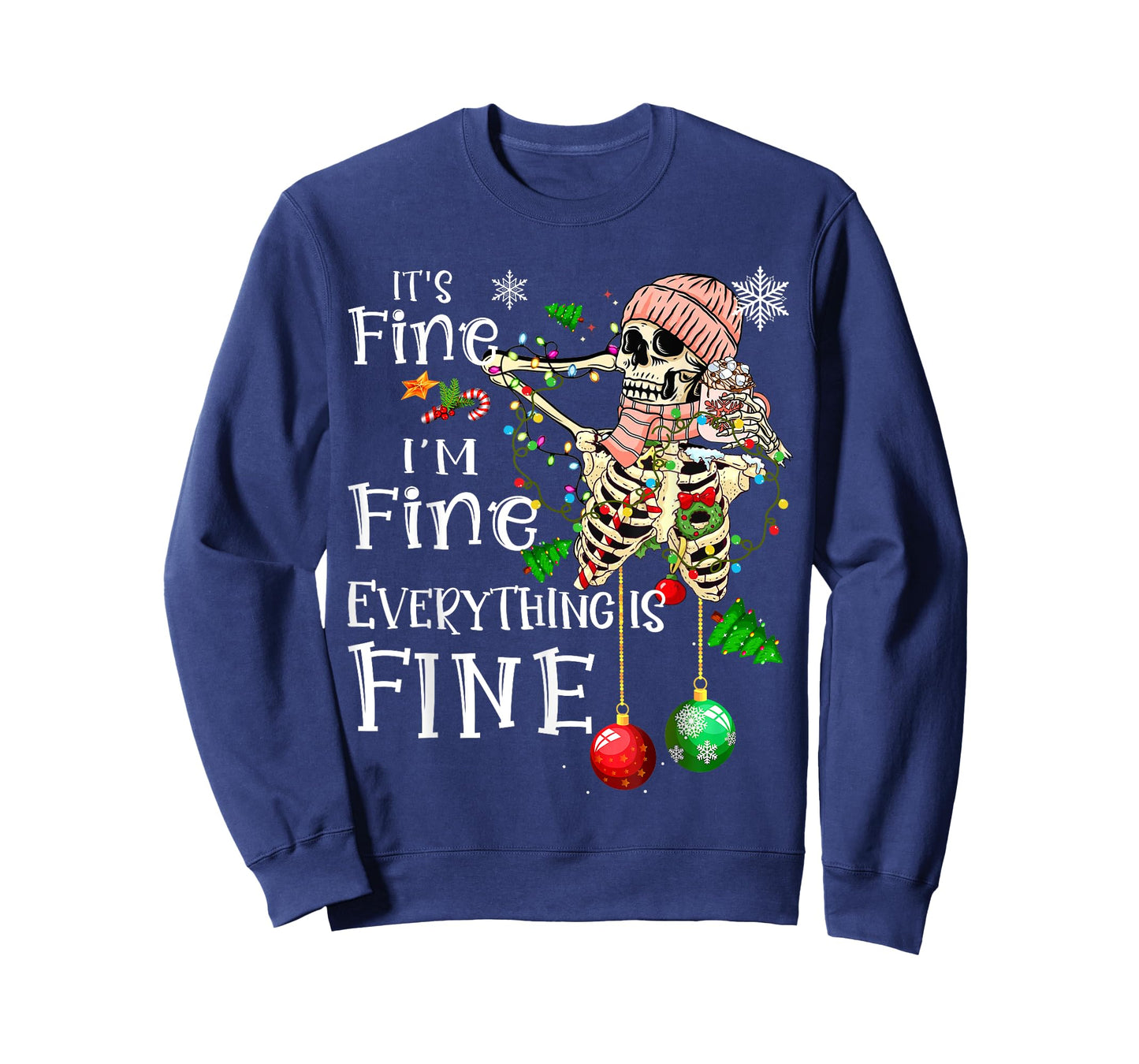 It's Fine I'm Fine Everything Is Fine Skeleton Latte Xmas T-Shirt