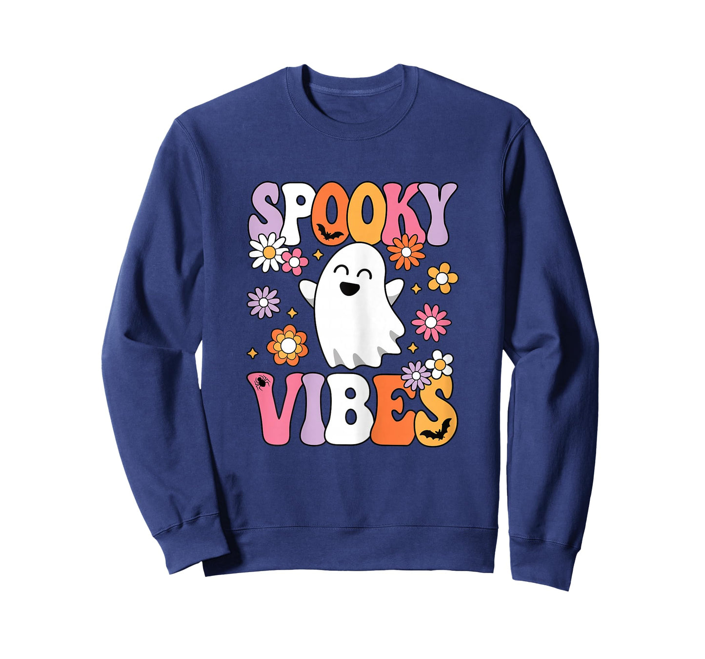Spooky Vibes Groovy Halloween Ghost Women Girls Teens Kids T-Shirt