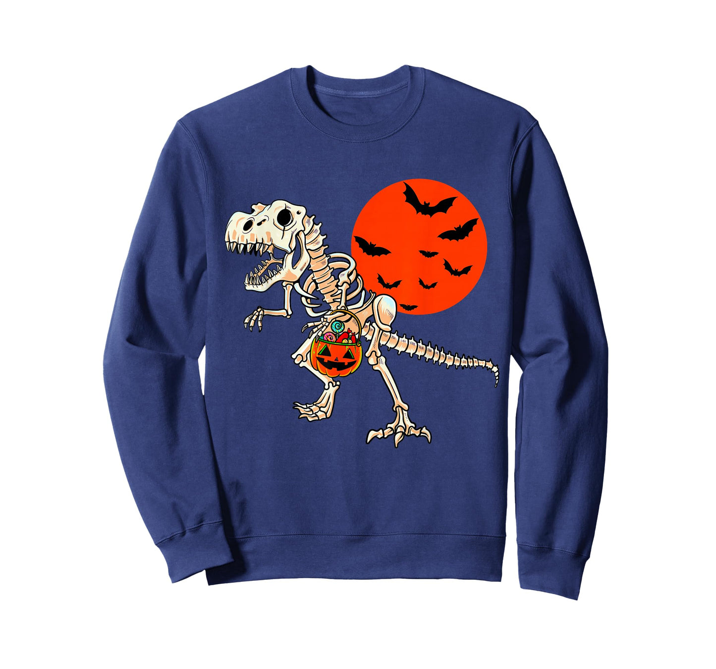 Scary Dinosaur Halloween Boys T Rex Skeleton Pumpkin Moon T-Shirt