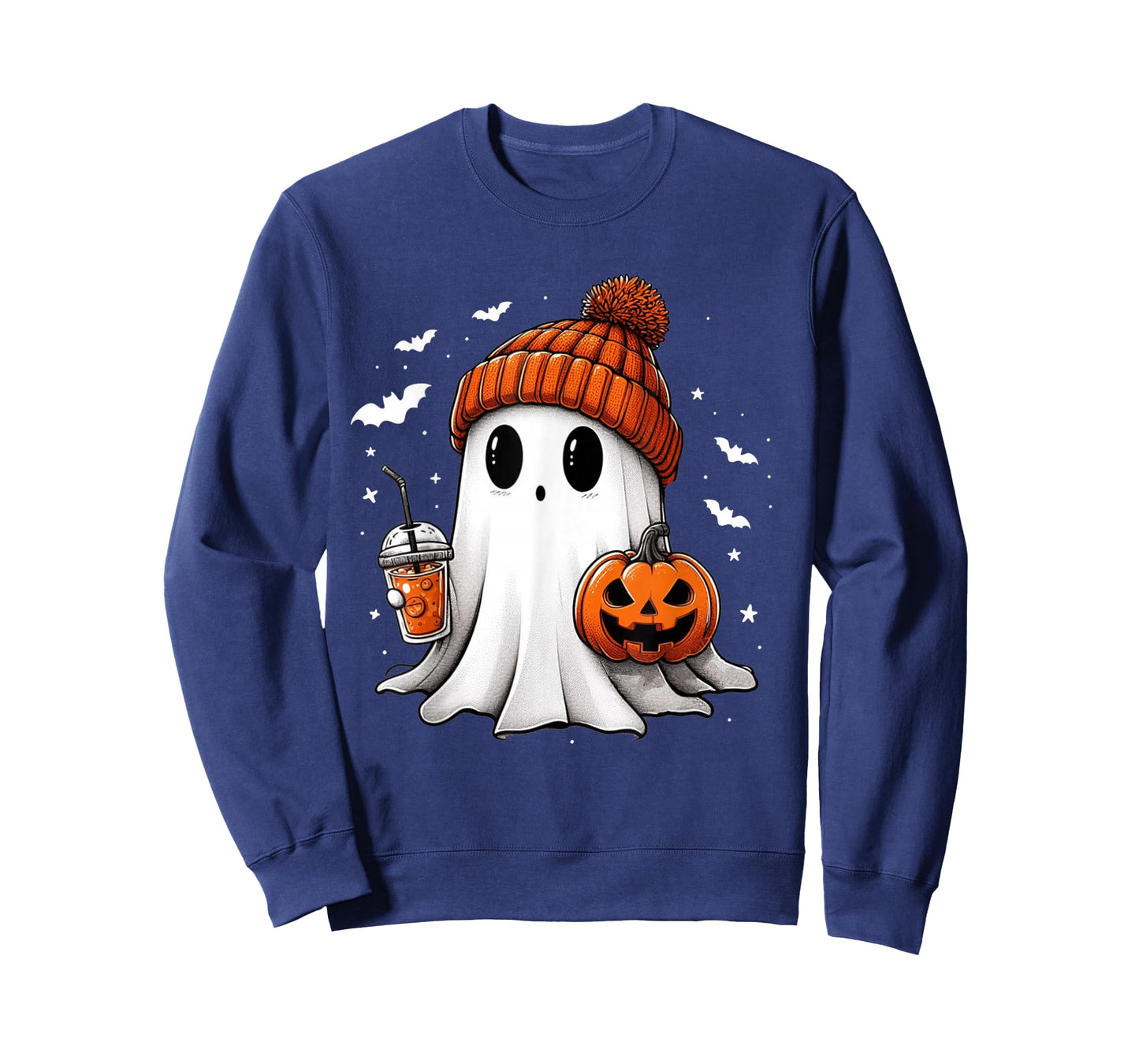 Cute Ghost Drinking Coffee Halloween Ghost Ice Coffee Womens T-Shirt