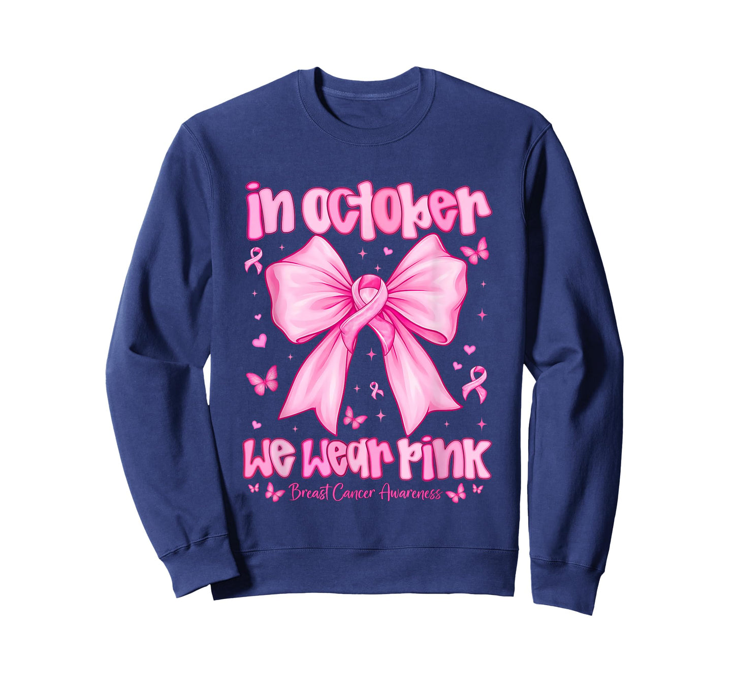 In October We Wear Pink Breast Cancer Awareness Coquette Bow T-Shirt