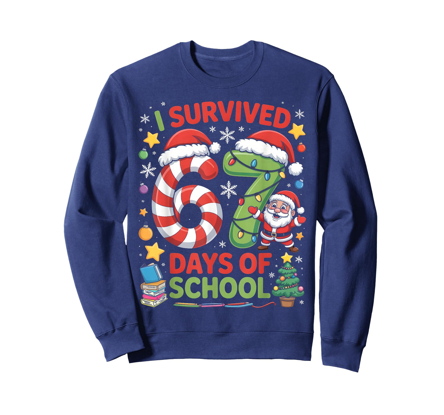 I Survived 67 Days of School Christmas Candy Cane Six Seven T-Shirt