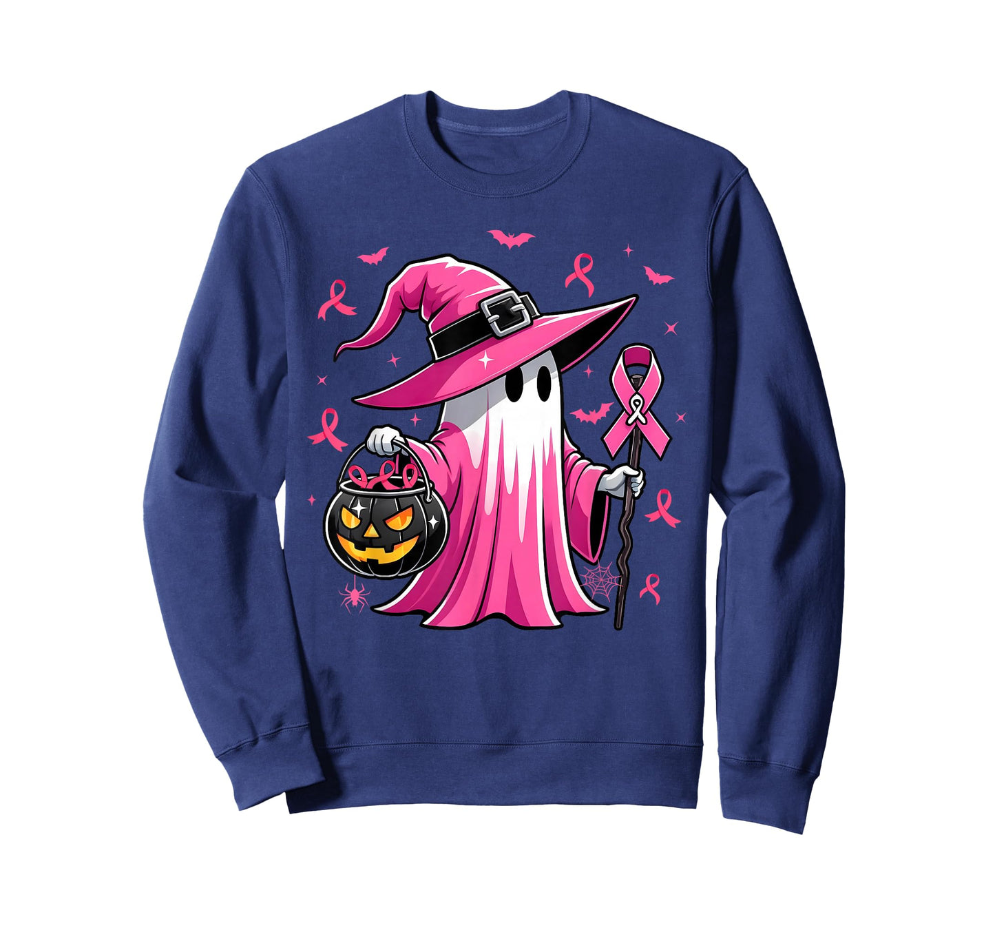 Halloween Pink Ghost Witch Breast Cancer Awareness Women T-Shirt