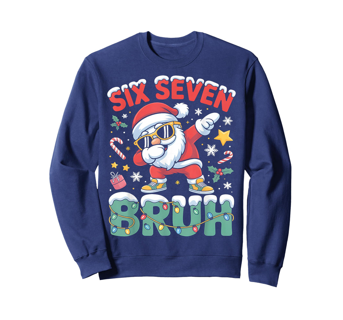 Six Seven Bruh Funny Christmas Santa Dab Holiday Outfit T-Shirt