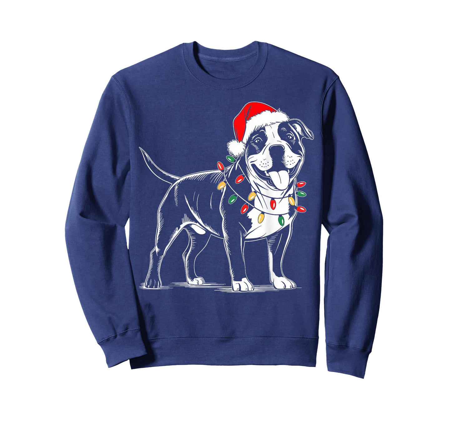 Pitbull Dog Christmas Lights Santa Hat Funny Xmas Dog Lover T-Shirt