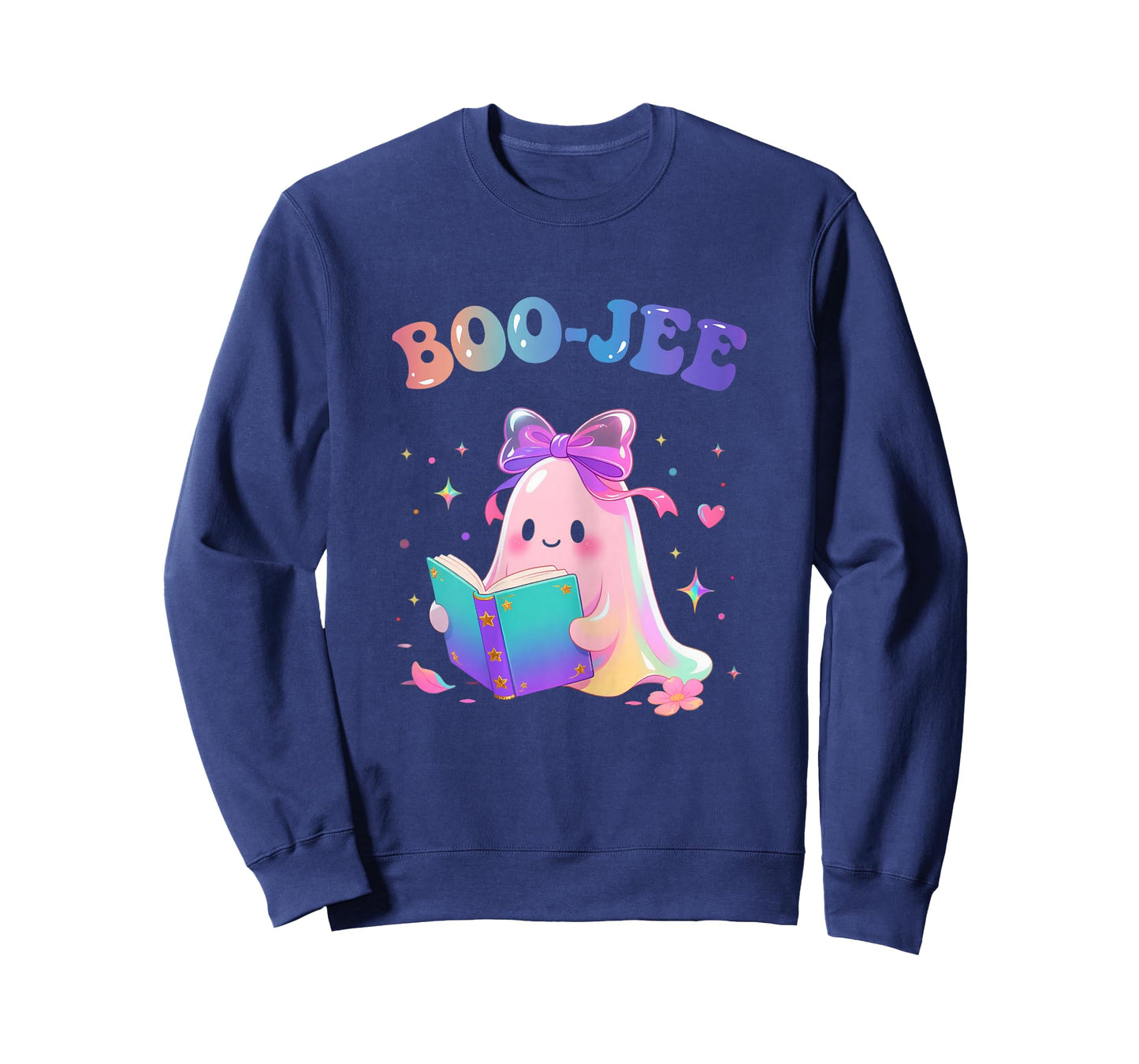 Cute Halloween Pastel BooJee Ghost Coquette Bow Book Girls T-Shirt