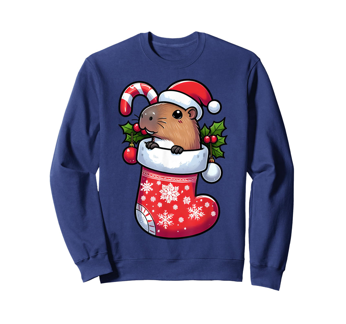 Capybara in Christmas Stocking Candy Cane Santa Hat Pajama T-Shirt