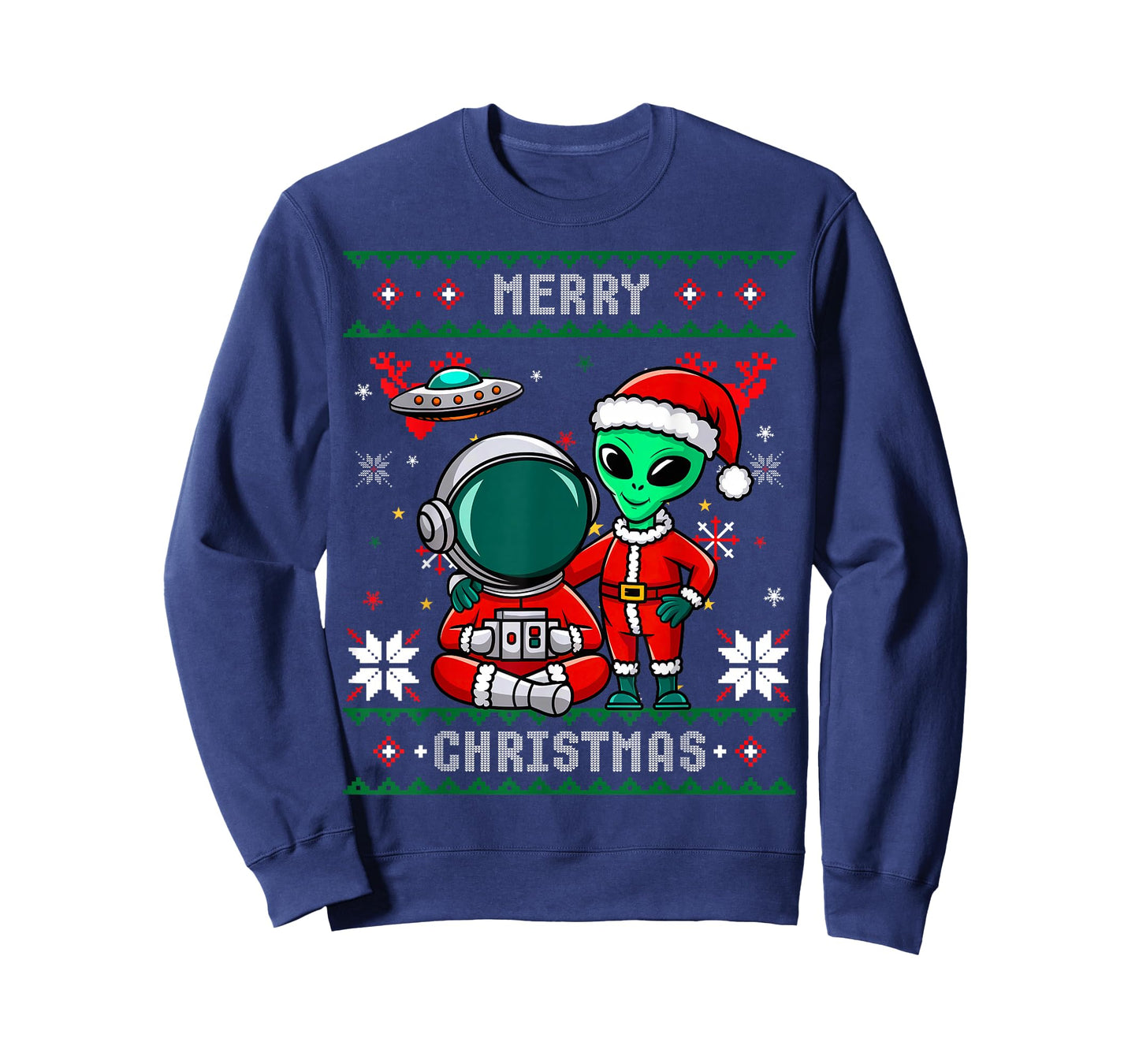 Funny Alien Santa Astronaut Merry Ugly Christmas UFO Gifts T-Shirt