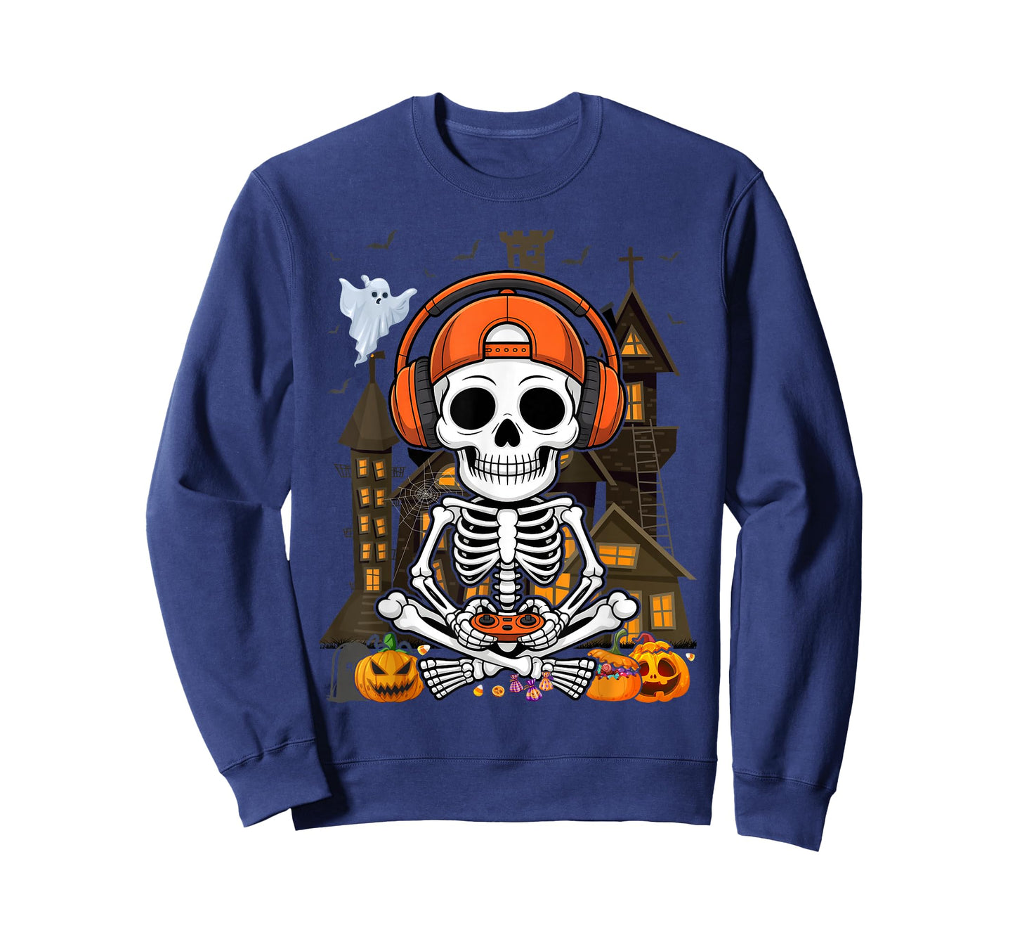 Skeleton Halloween Video Gamer Kids Boys Teens Men T-Shirt