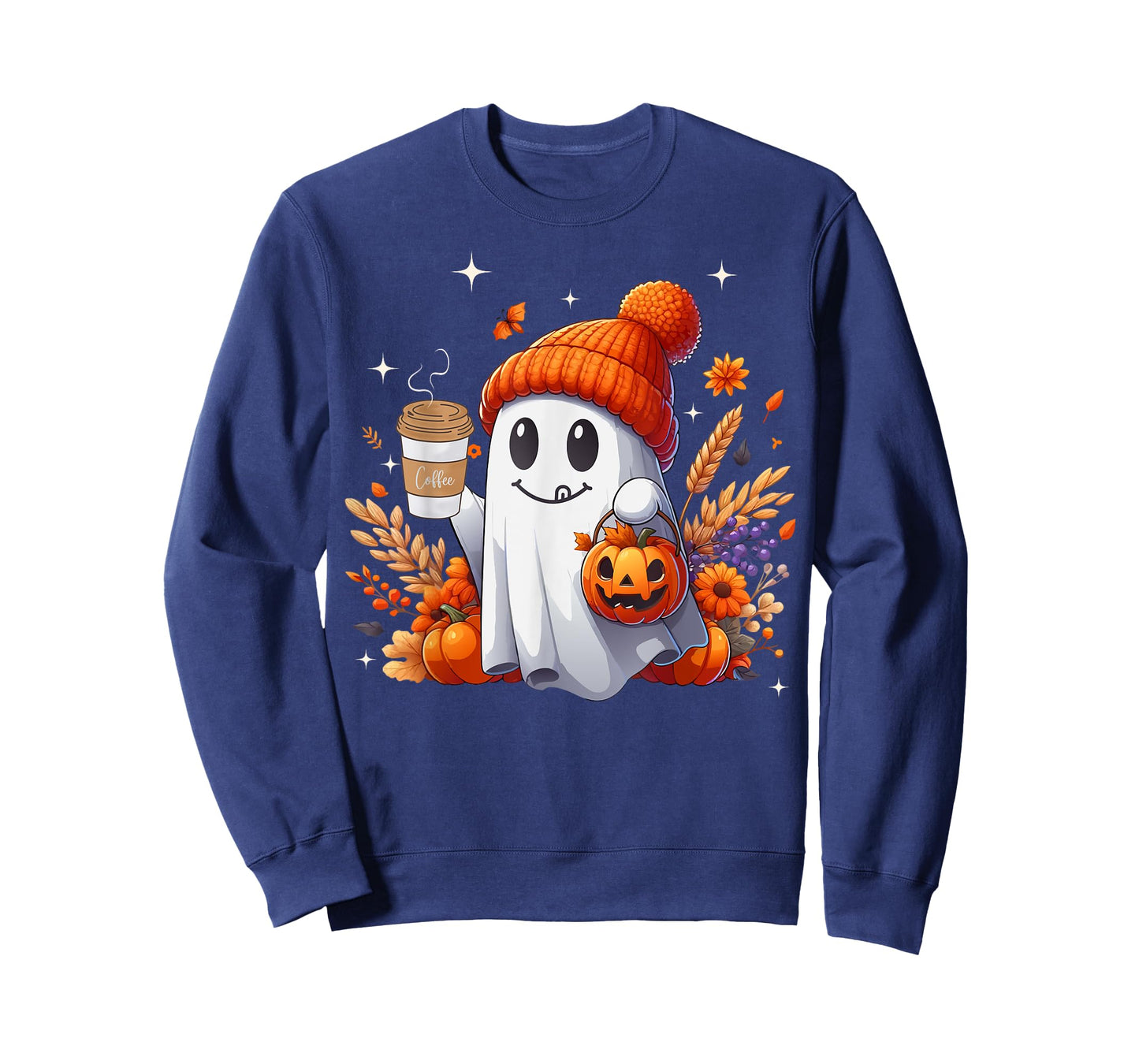Men Women Autumn Cute Ghost Drinking Coffee Spooky Halloween T-Shirt