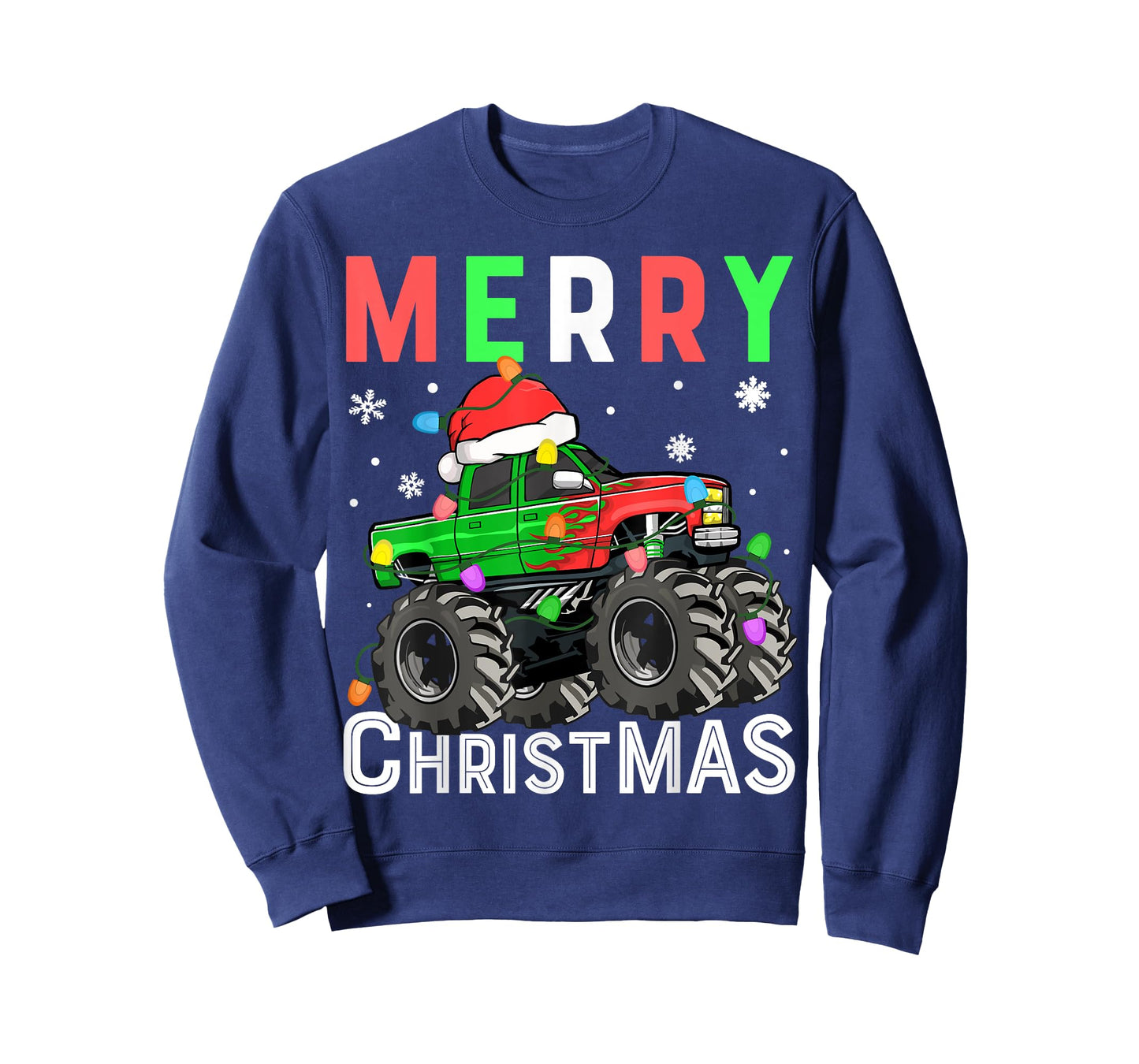 Boys Monster Truck Merry Christmas Santa Hat Kids Toddler T-Shirt
