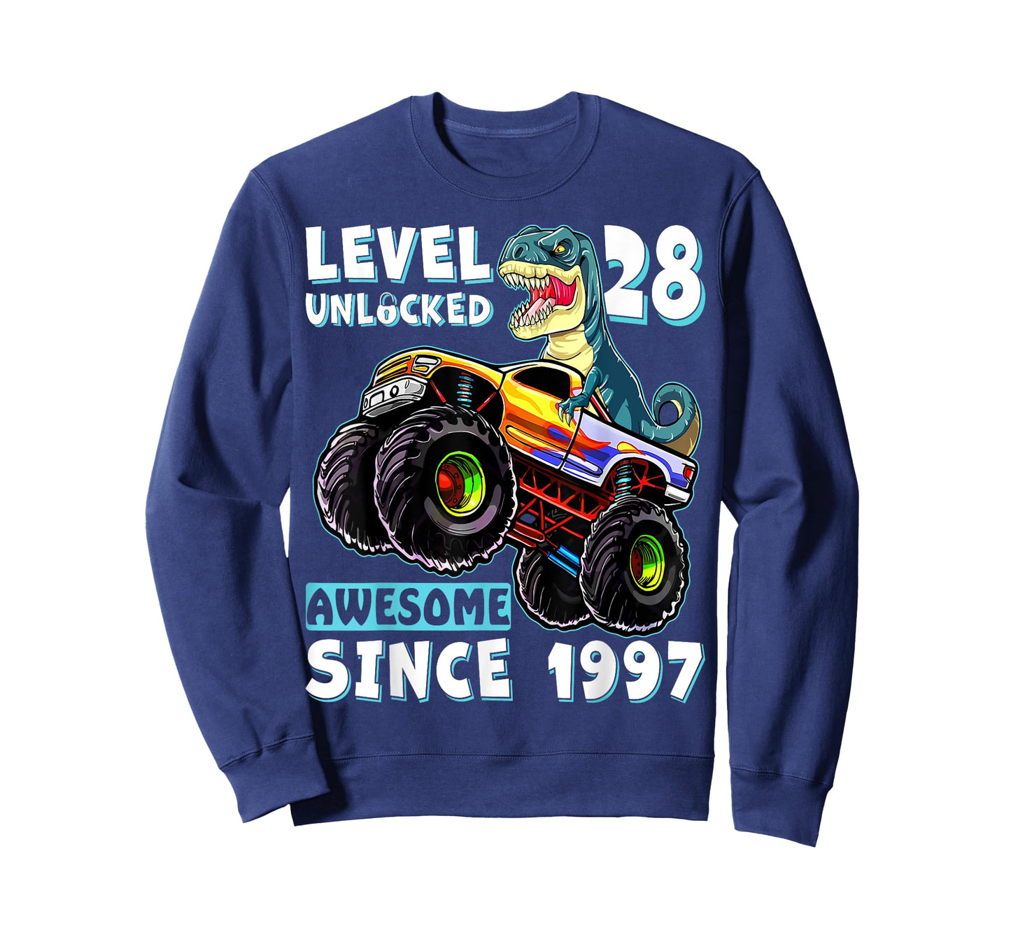 Level 28 Unlocked T Rex Monster Truck Dinosaur 28th Birthday T-Shirt
