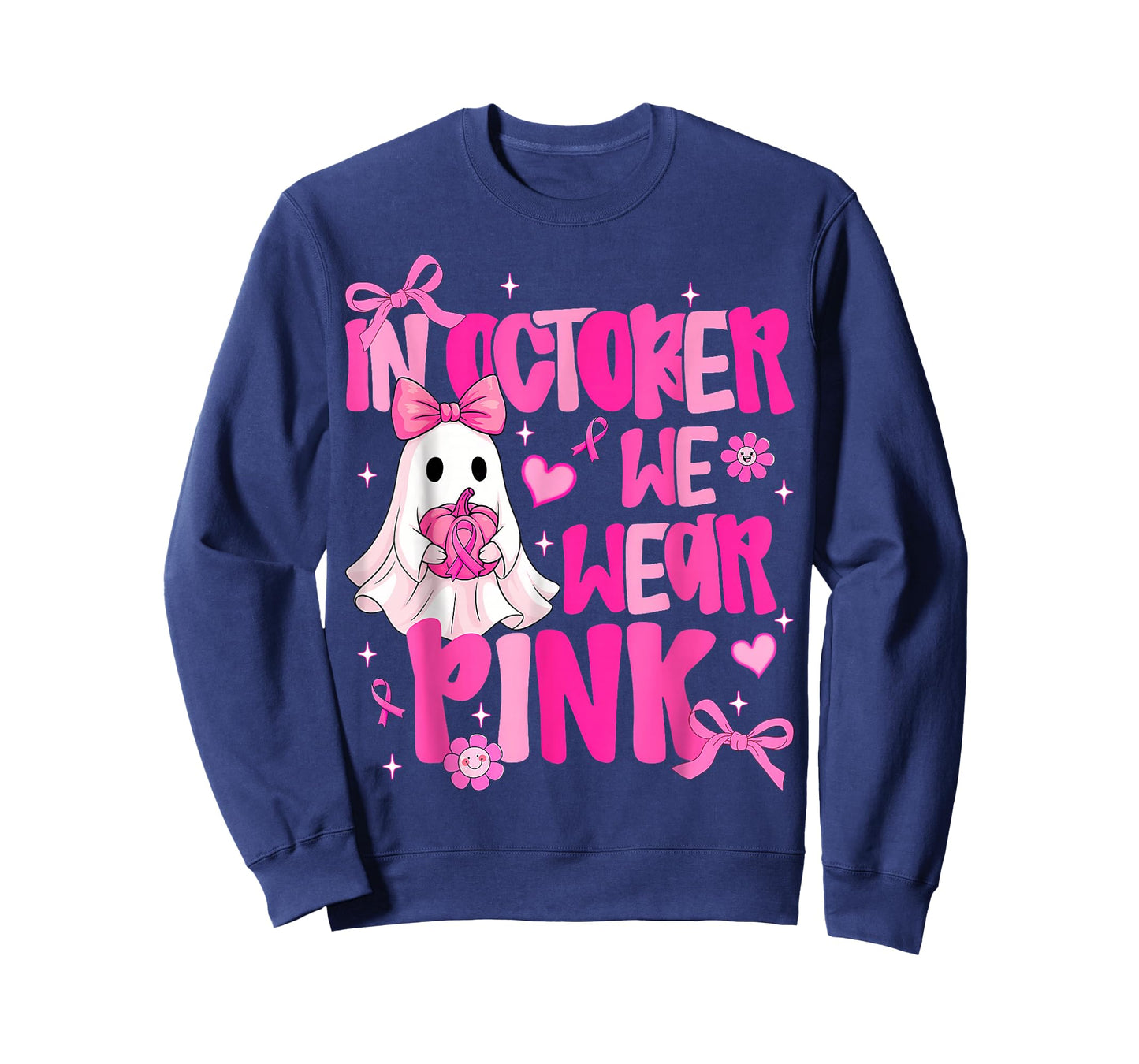 In October We Wear Pink Cute Ghost Halloween Breast Cancer T-Shirt
