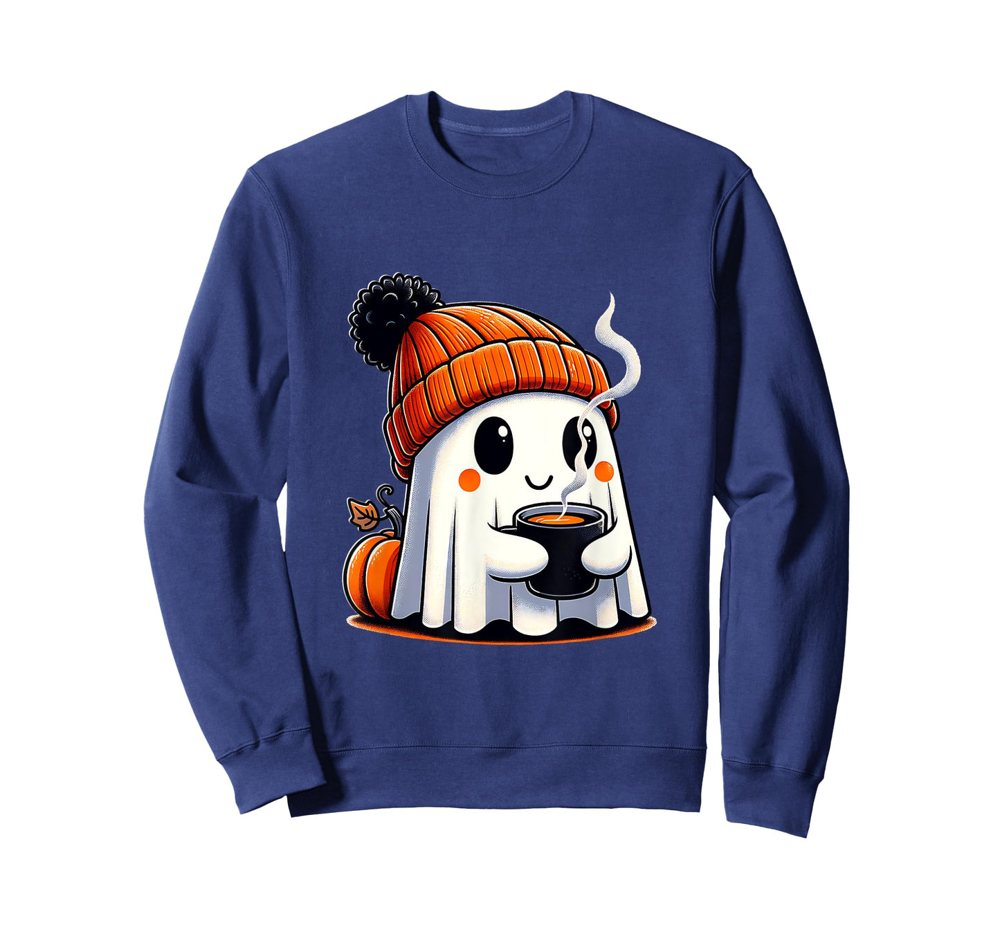 Halloween Cute Kawaii Ghost Drinking Coffee Women Men Kids T-Shirt