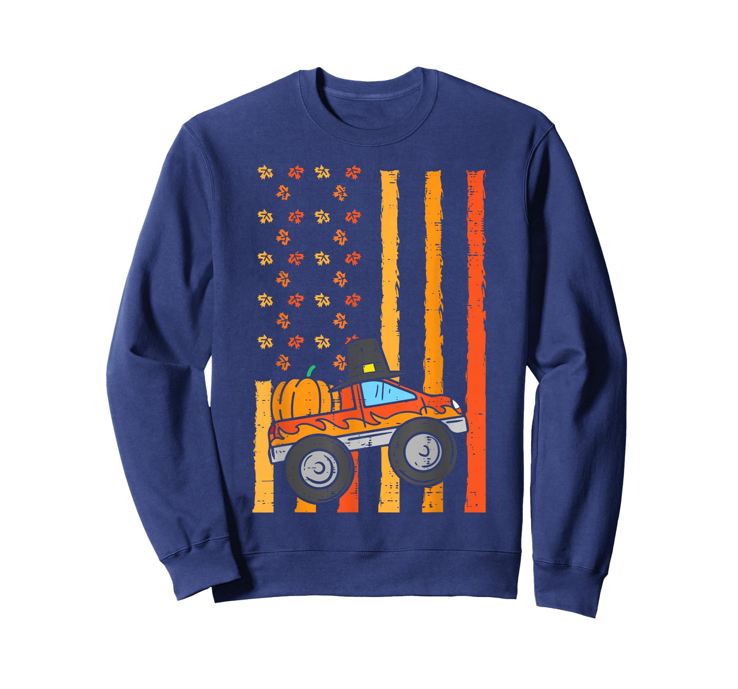 Thanksgiving Monster Truck US Flag Fall Toddler Boys Kids T-Shirt