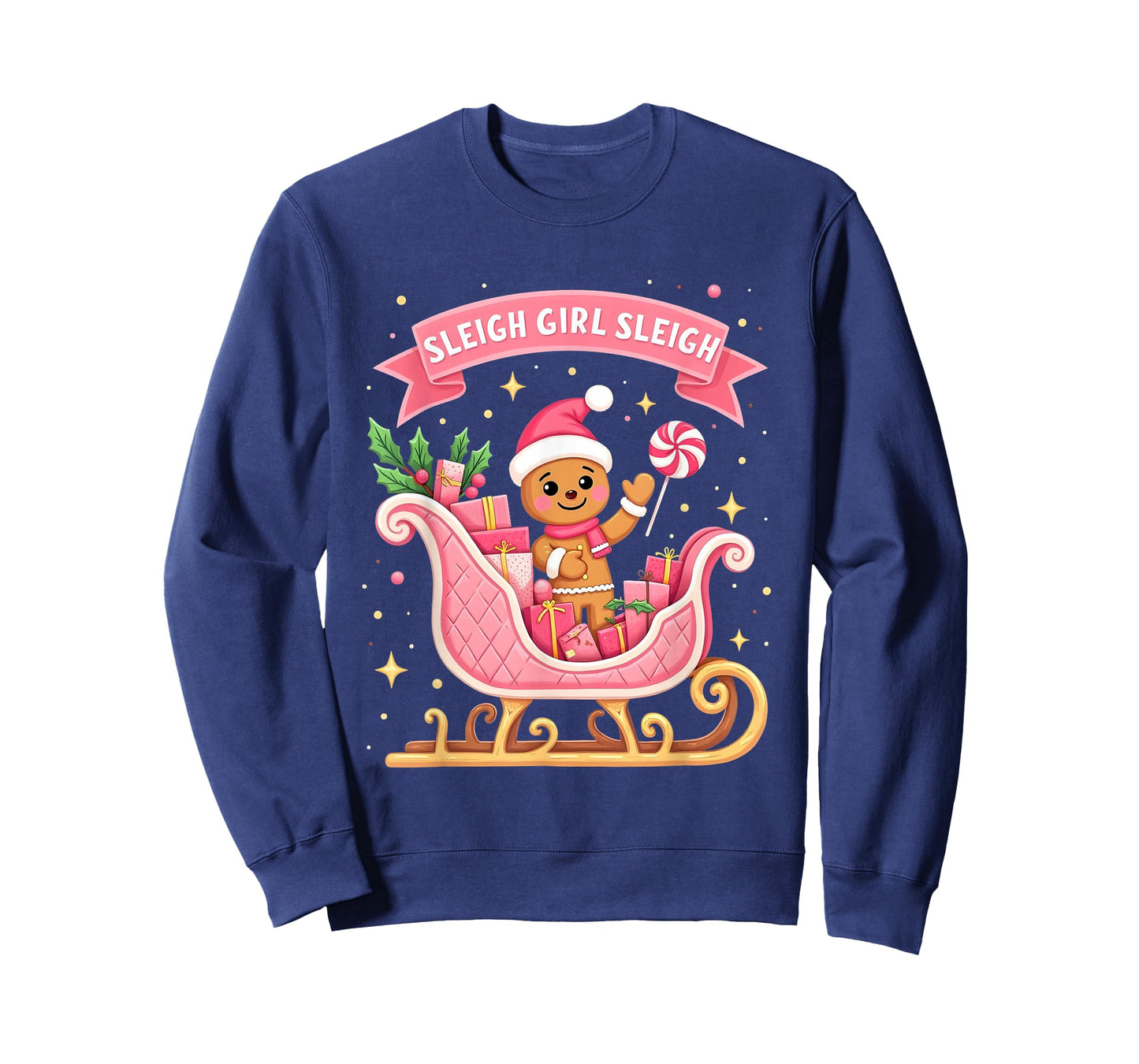 Pink Christmas Candy Sleigh Girl Gingerbread Holiday Party T-Shirt