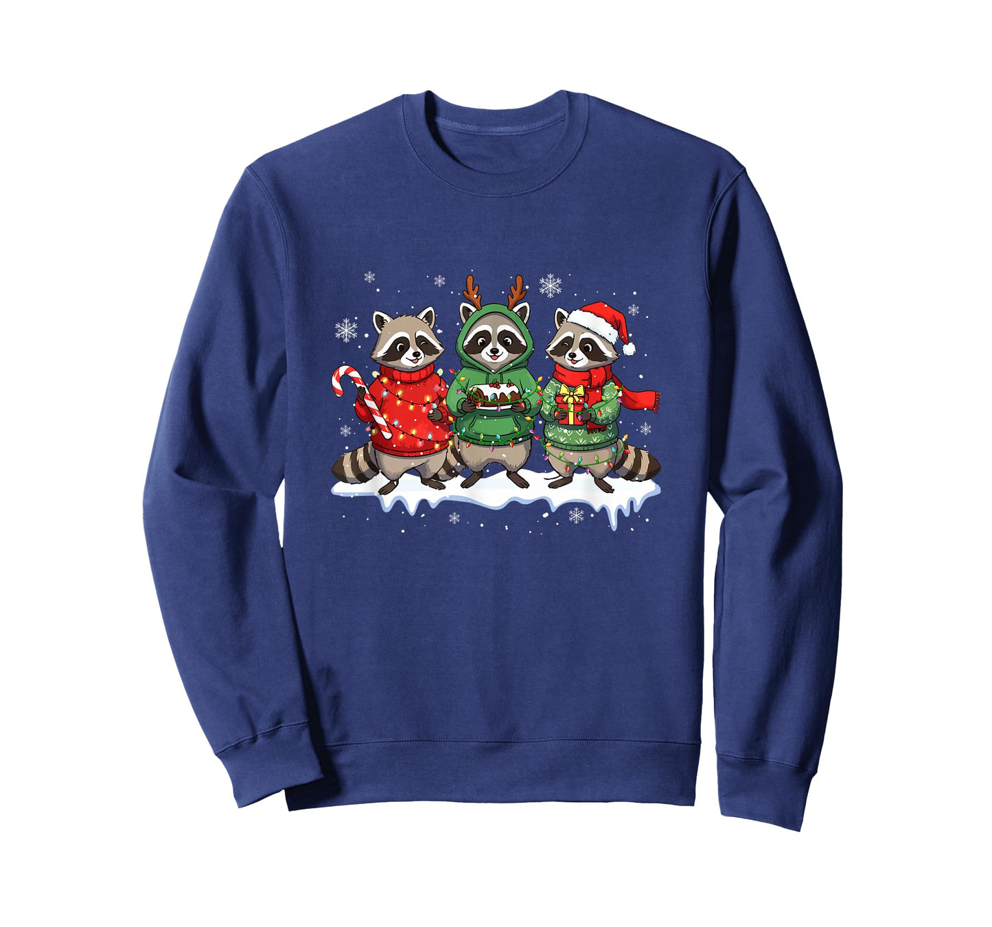 Three Santa Reindeer Raccoons Eating Xmas Cake Candy Canes T-Shirt