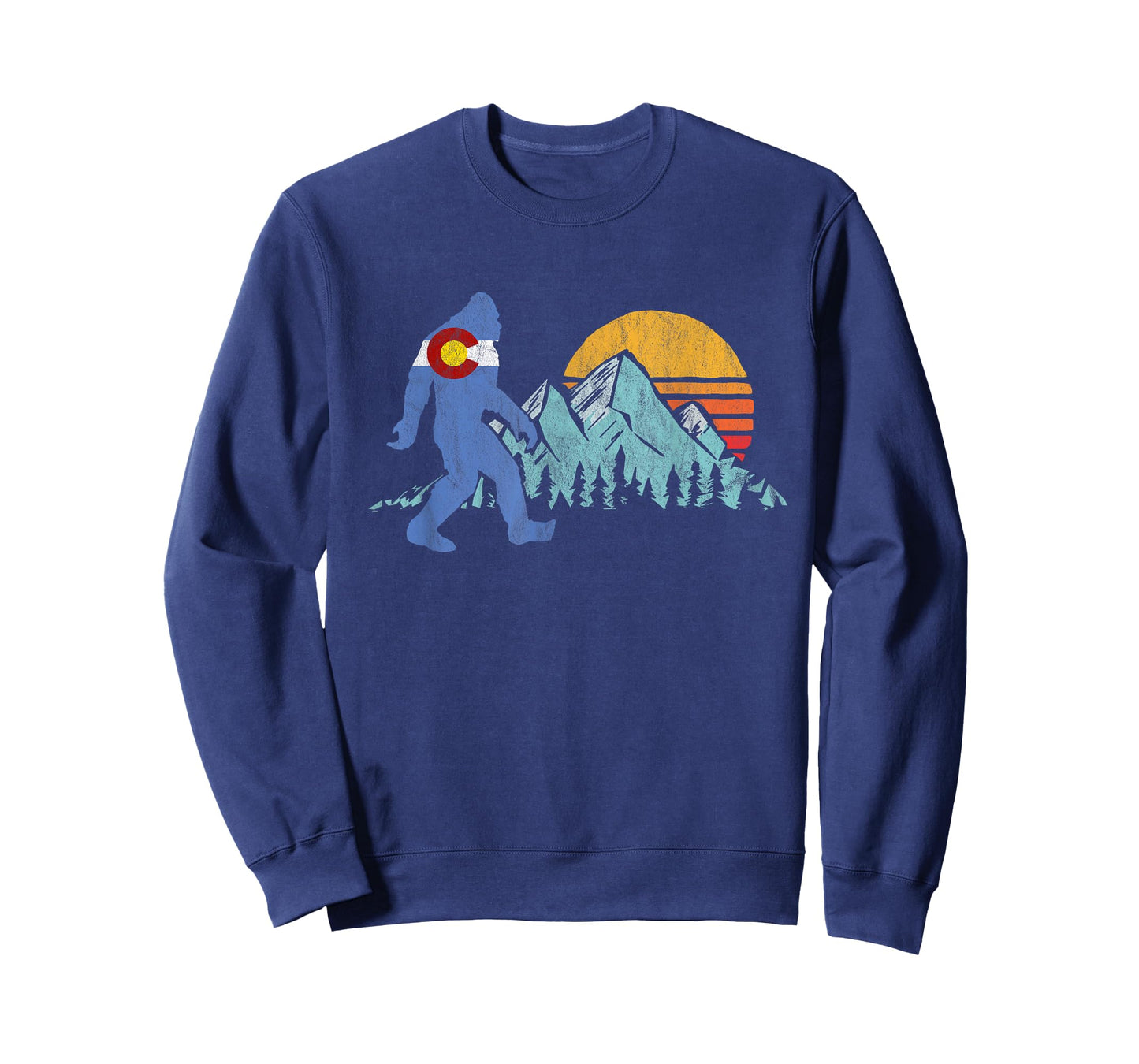 Retro Bigfoot Sun & Mountain State Flag of Colorado Graphic T-Shirt