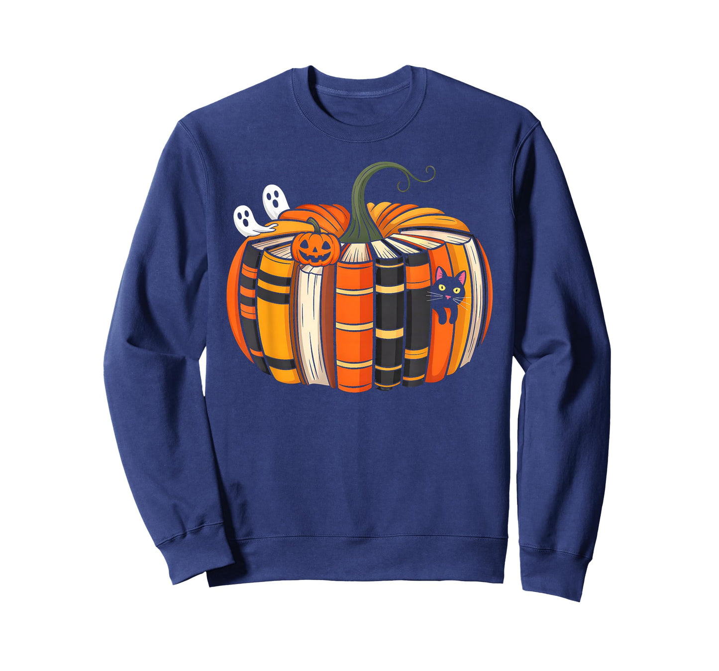 Fall Book Pumpkin Autumn Ghost Black Cat Halloween Teacher T-Shirt