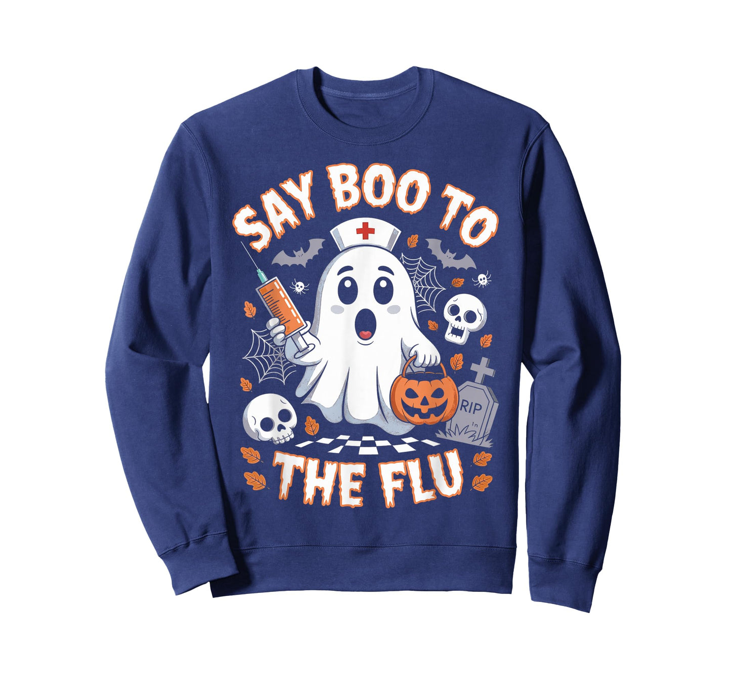 Retro Nurse Ghost Halloween Vaccine Say Boo to The Flu T-Shirt