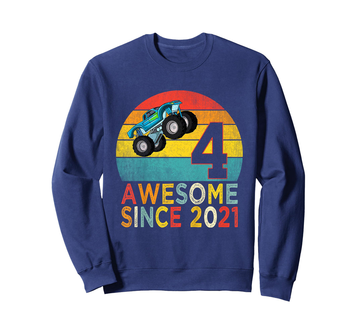 4th Birthday Monster Truck Lover 4 Years Old Vintage Retro T-Shirt