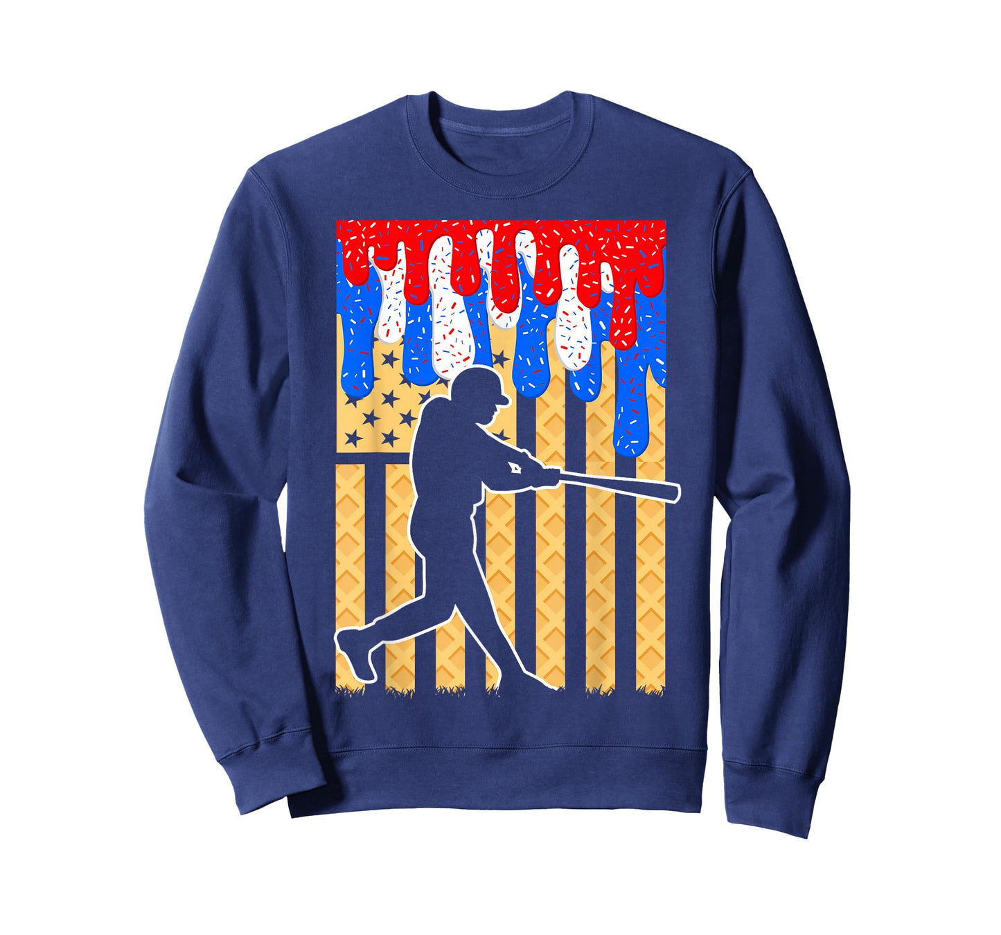 Baseball Drip Bat Boys Ice Cream American Flag 4th Of July T-Shirt