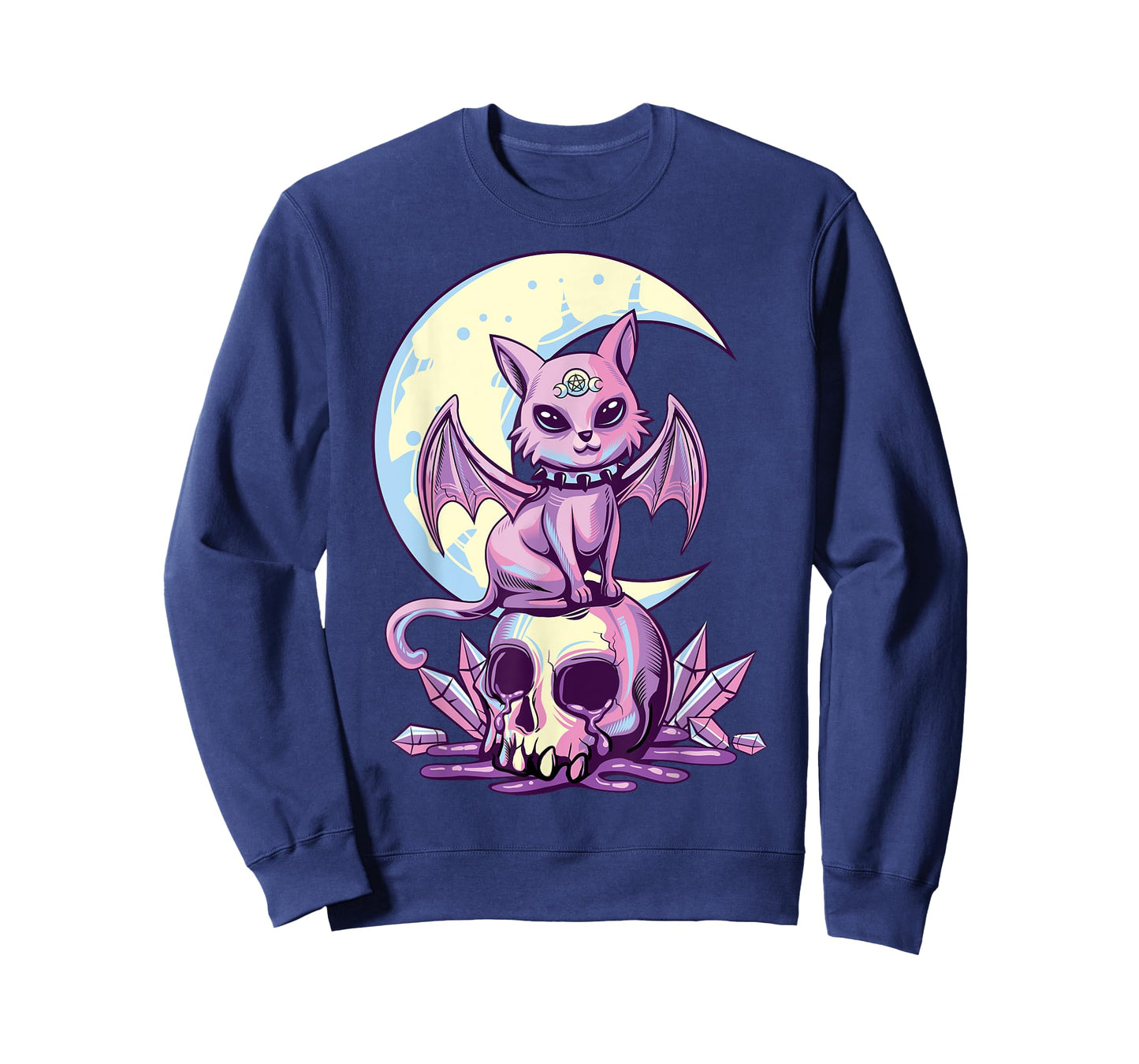 Pastel Goth Wiccan Cat Cute Creepy Witchy Cat and Skull T-Shirt