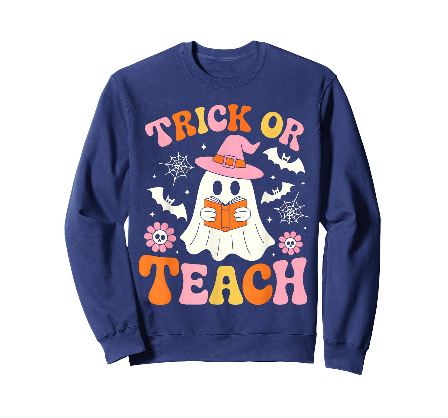 Trick Or Teach Cute Floral Ghost Teacher Halloween Costume T-Shirt