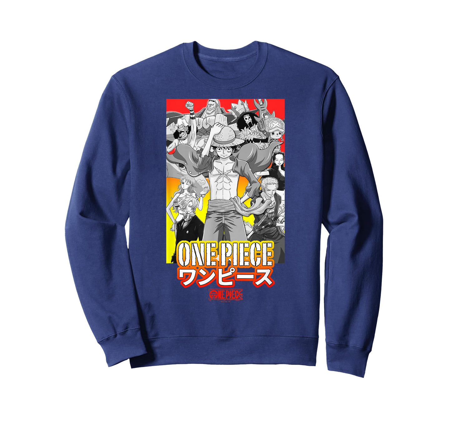 One Piece Anime Character Collage with Stencil Logo T-Shirt