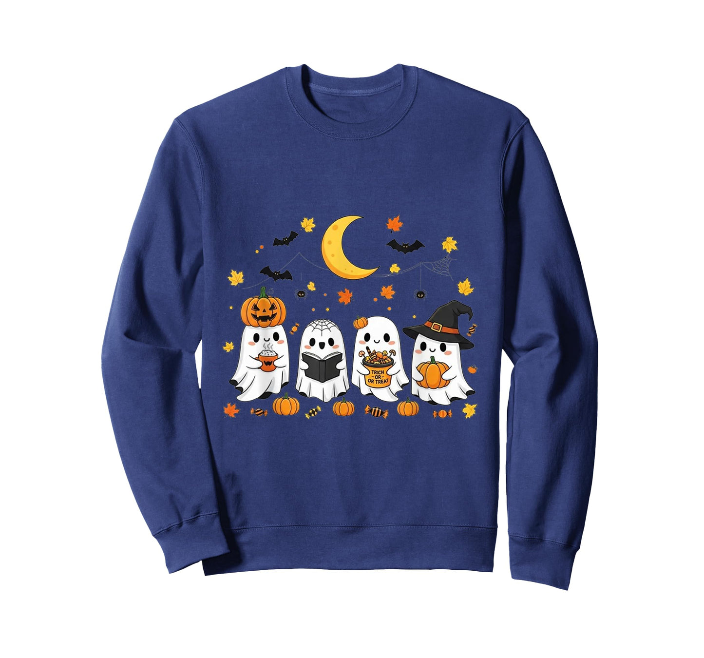 Cute Ghost Drinking Coffee Halloween Fall Ghost Book Reading T-Shirt