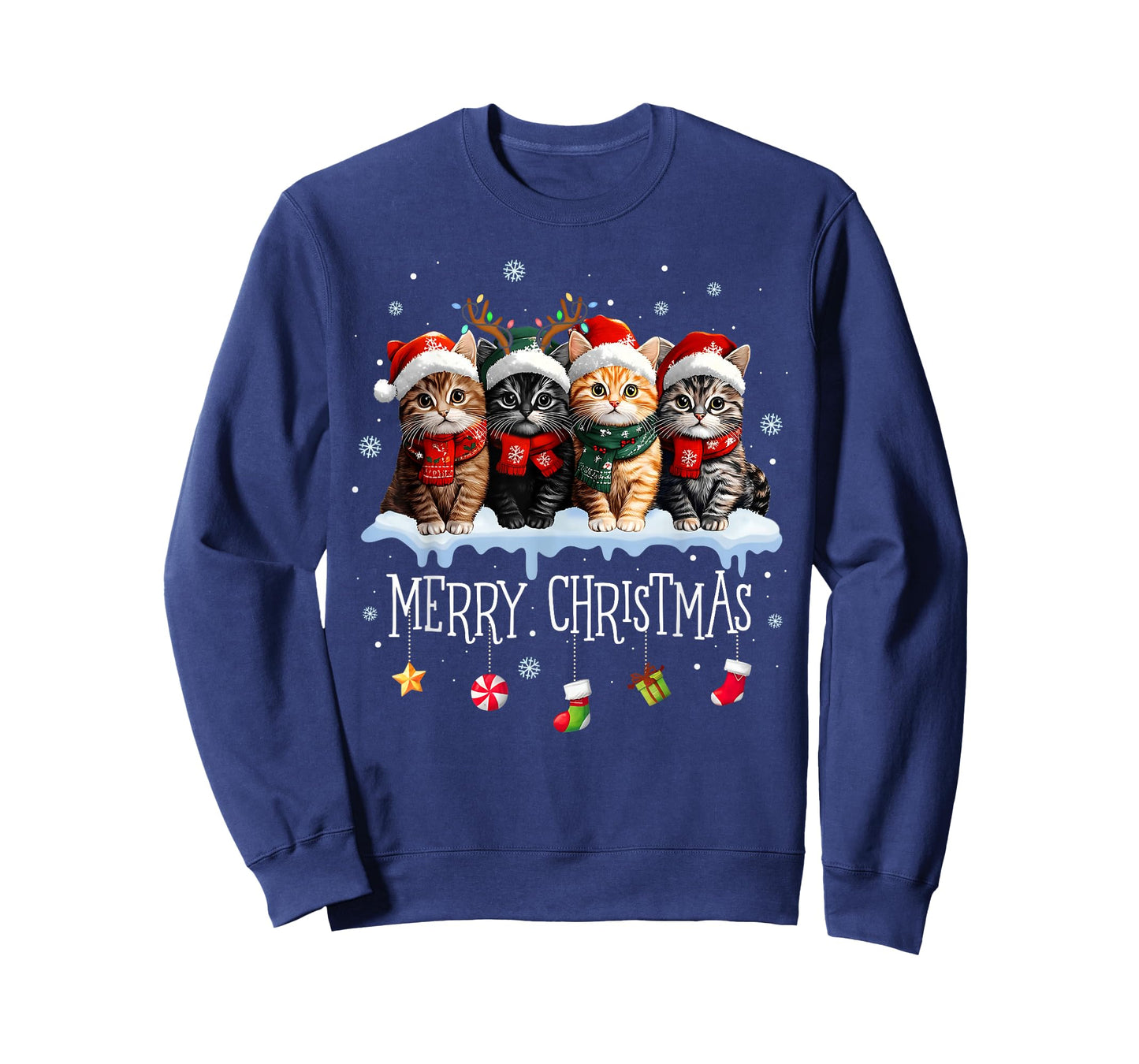 Meowy Catmas Cat Christmas Tree Xmas Girls Boys Funny Cat T-Shirt