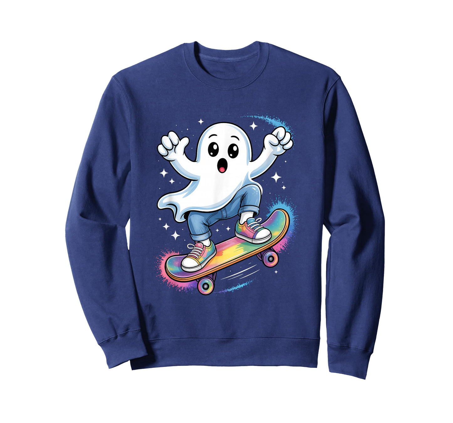 Ghost On Skateboard Funny Halloween Costume Skateboarding T-Shirt