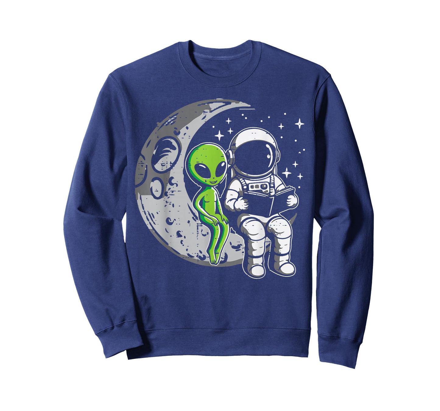 Astronaut Reading Book To Alien Moon Space Women Kids Men T-Shirt