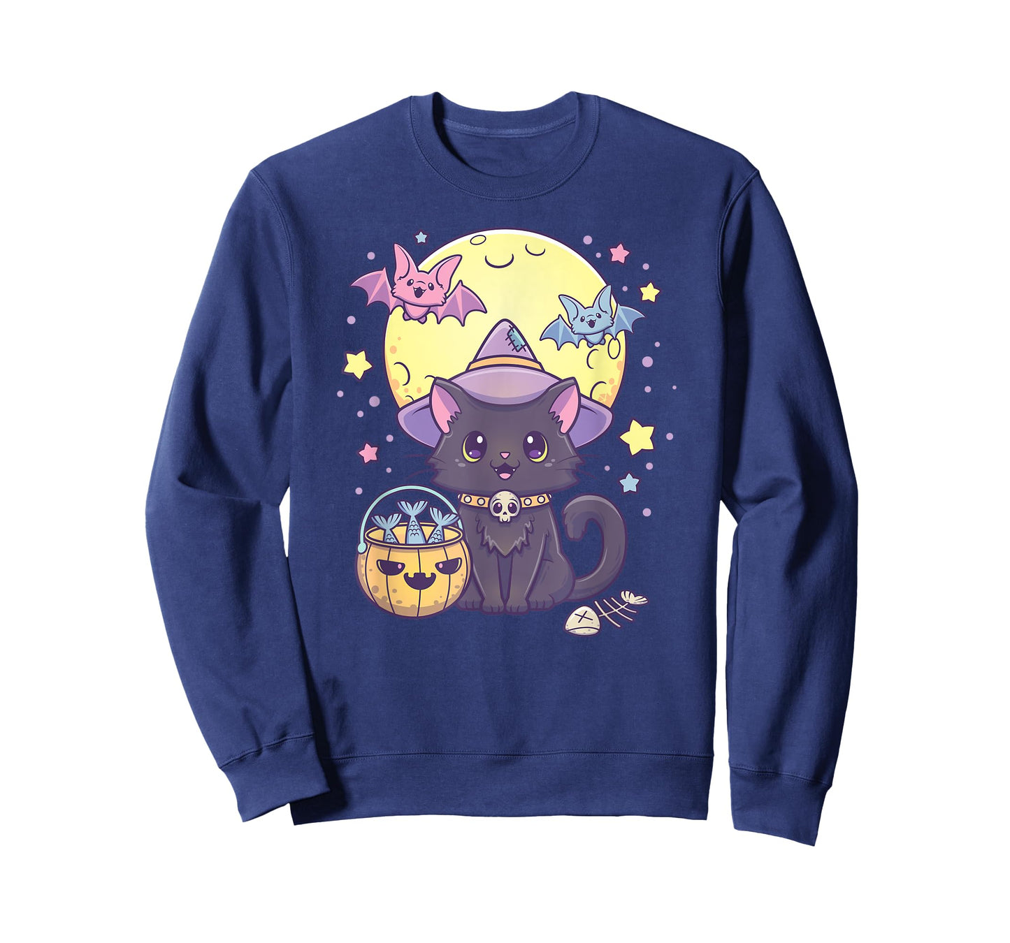 Kawaii Pastel Goth Cute Creepy Halloween Black Cat Witch Hat Men Women Kids T-Shirt