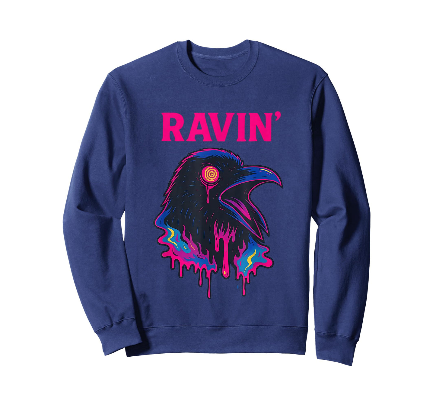 Ravin Raven Psychedelic Rave Party Trippy techno Funny T-Shirt