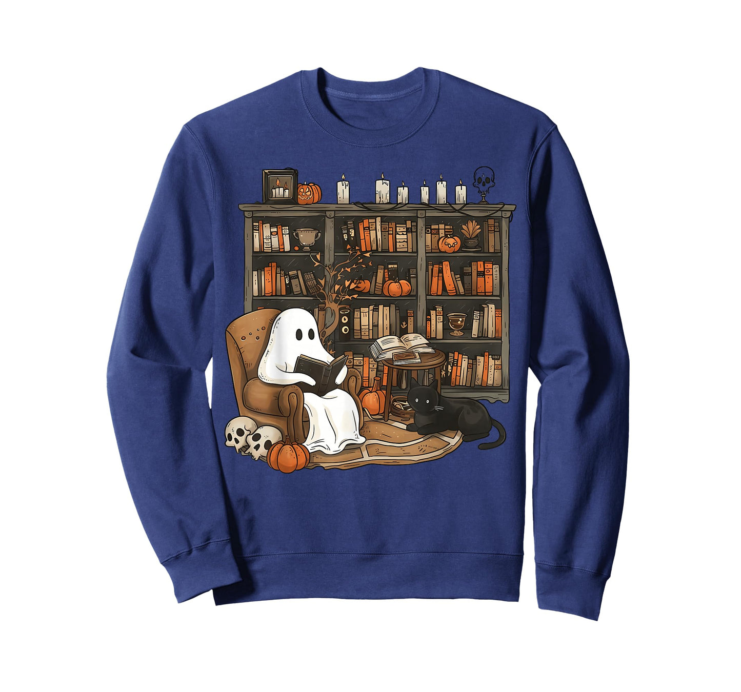 Vintage Ghost Reading Book Lovers Library Halloween Spooky T-Shirt