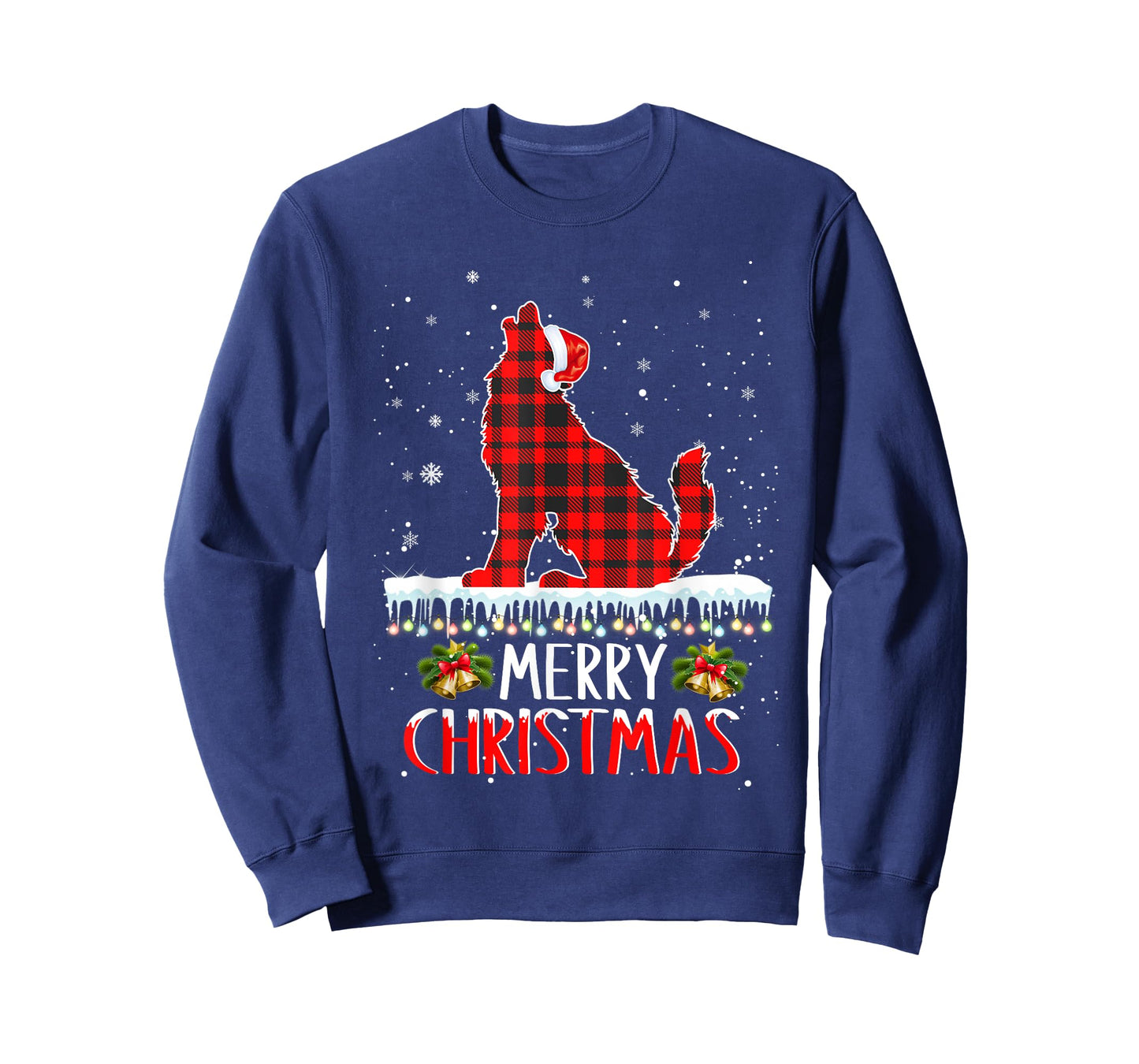 Wolf Christmas Tshirt Merry Christmas Wolfs Dog Red Plaid T-Shirt