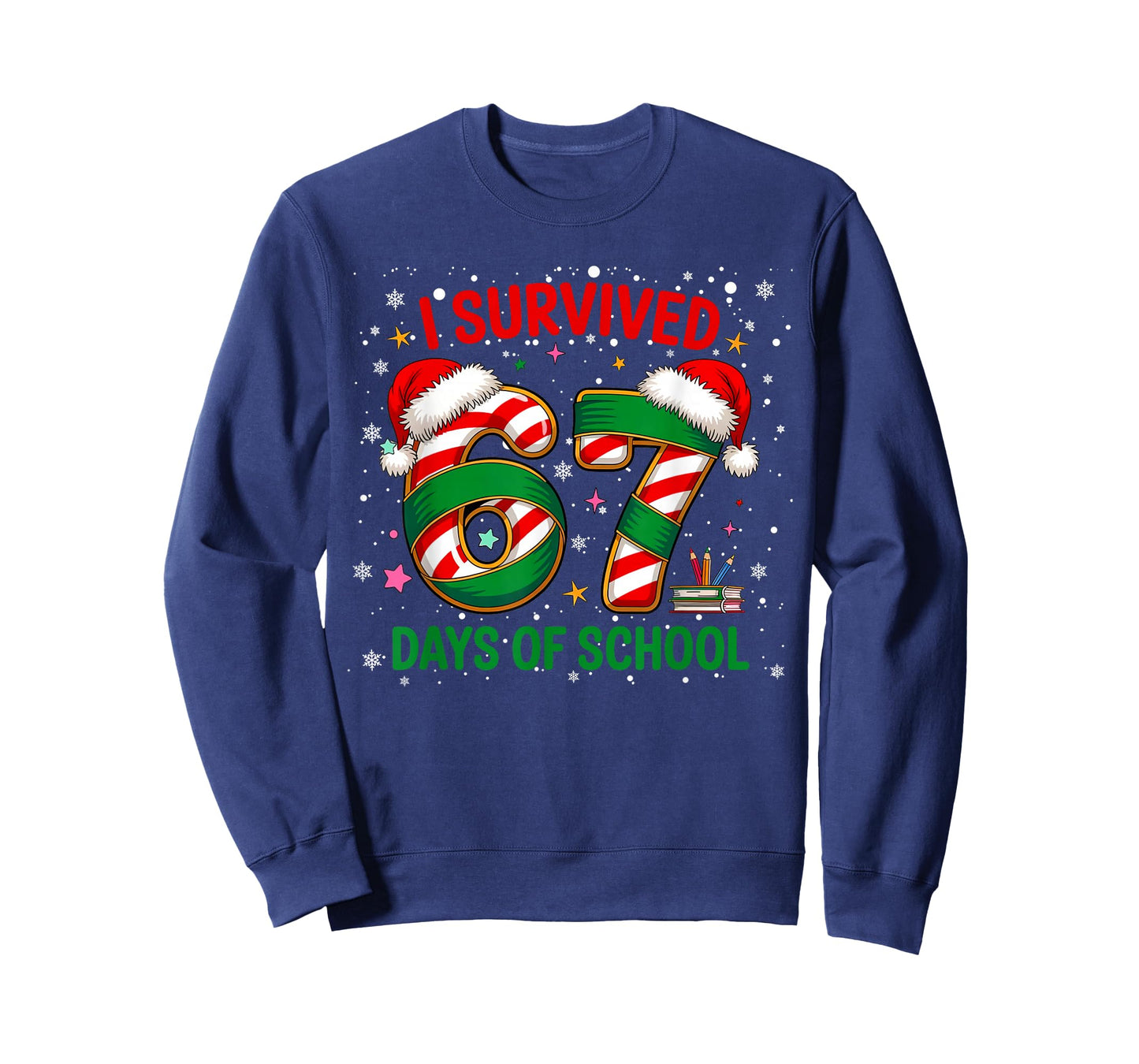 I Survived 67 Days of School Christmas Candy Cane Six Seven T-Shirt
