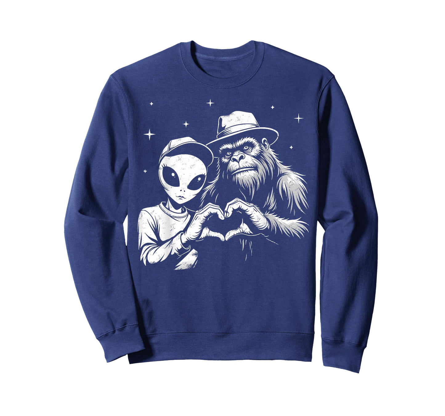 Bigfoot And Alien Love Hand Sign Funny Sasquatch T-Shirt