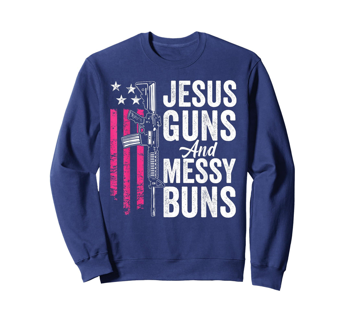 Jesus Guns And Messy Buns - Womens God Guns Pink USA Flag T-Shirt