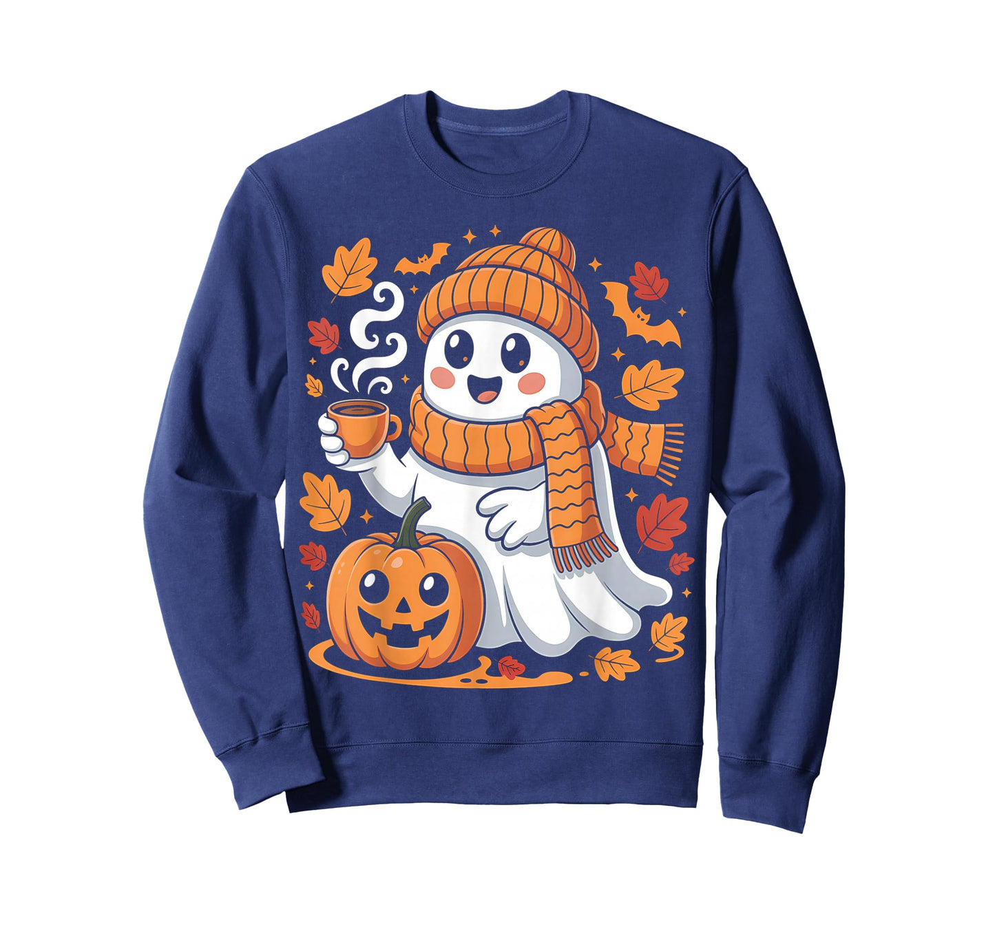 Cute Ghost Drinking Coffee Halloween Ghost Ice Coffee Womens T-Shirt
