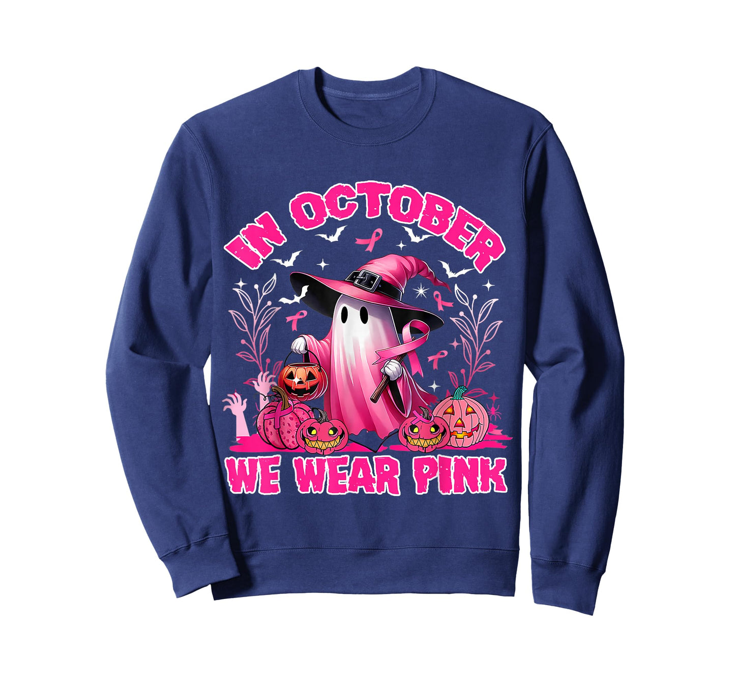In October We Wear Pink Ghost Witch Breast Cancer Awareness T-Shirt