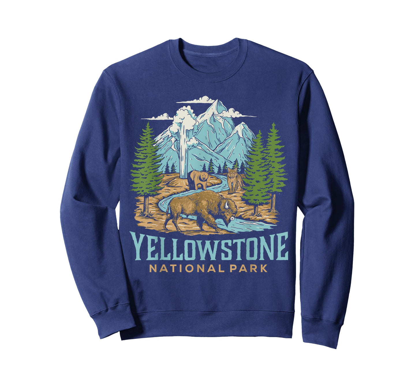 Yellowstone US National Park Wolf Bison Bear Vintage Gift T-Shirt