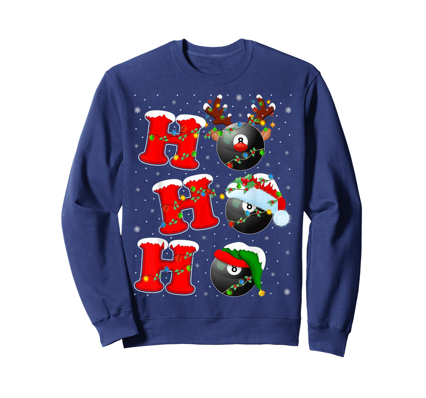 Ho Ho Ho Funny Santa Billiards 8 Ball Christmas Lights T-Shirt